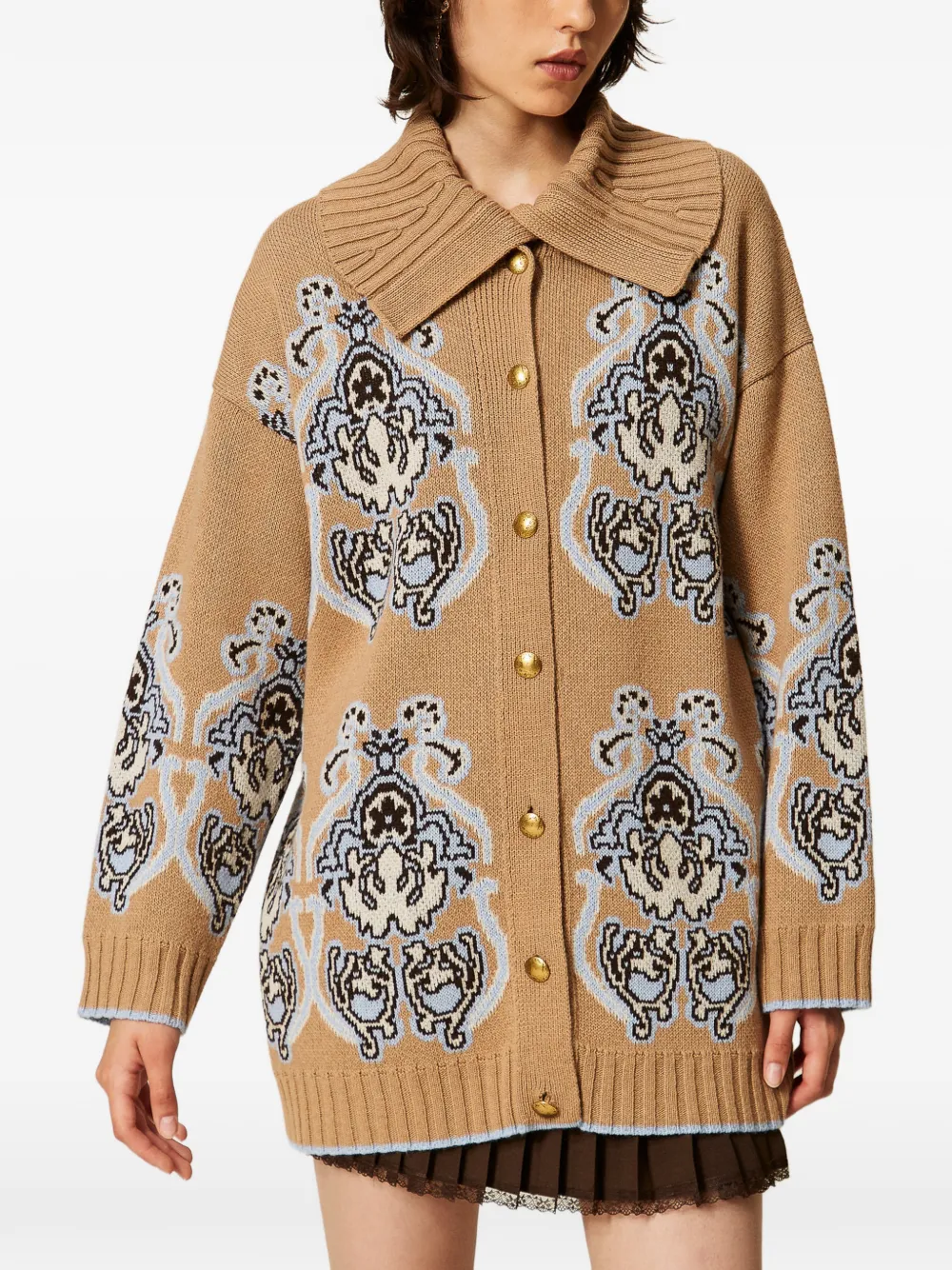 TWINSET Gebreid vest van wolblend met jacquard Beige