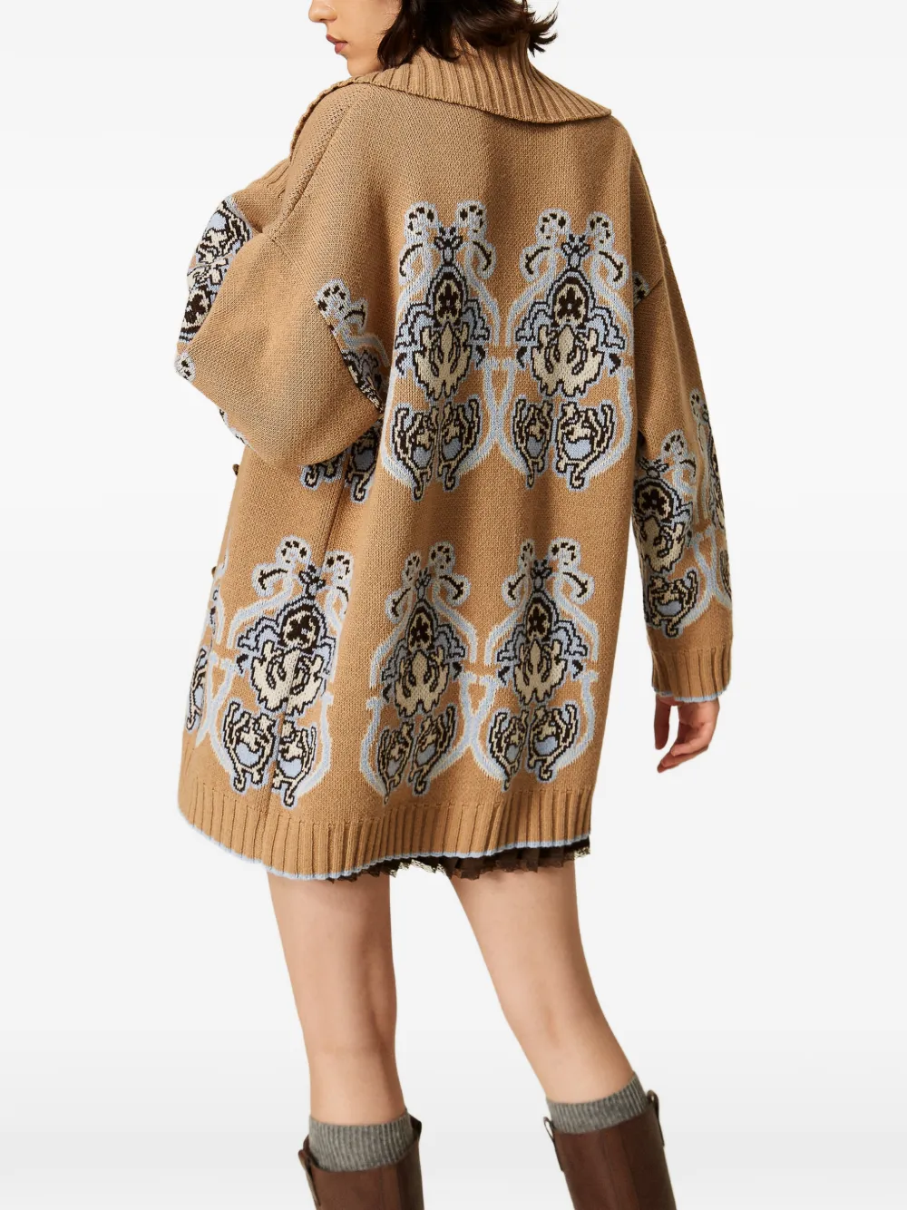 TWINSET Gebreid vest van wolblend met jacquard Beige