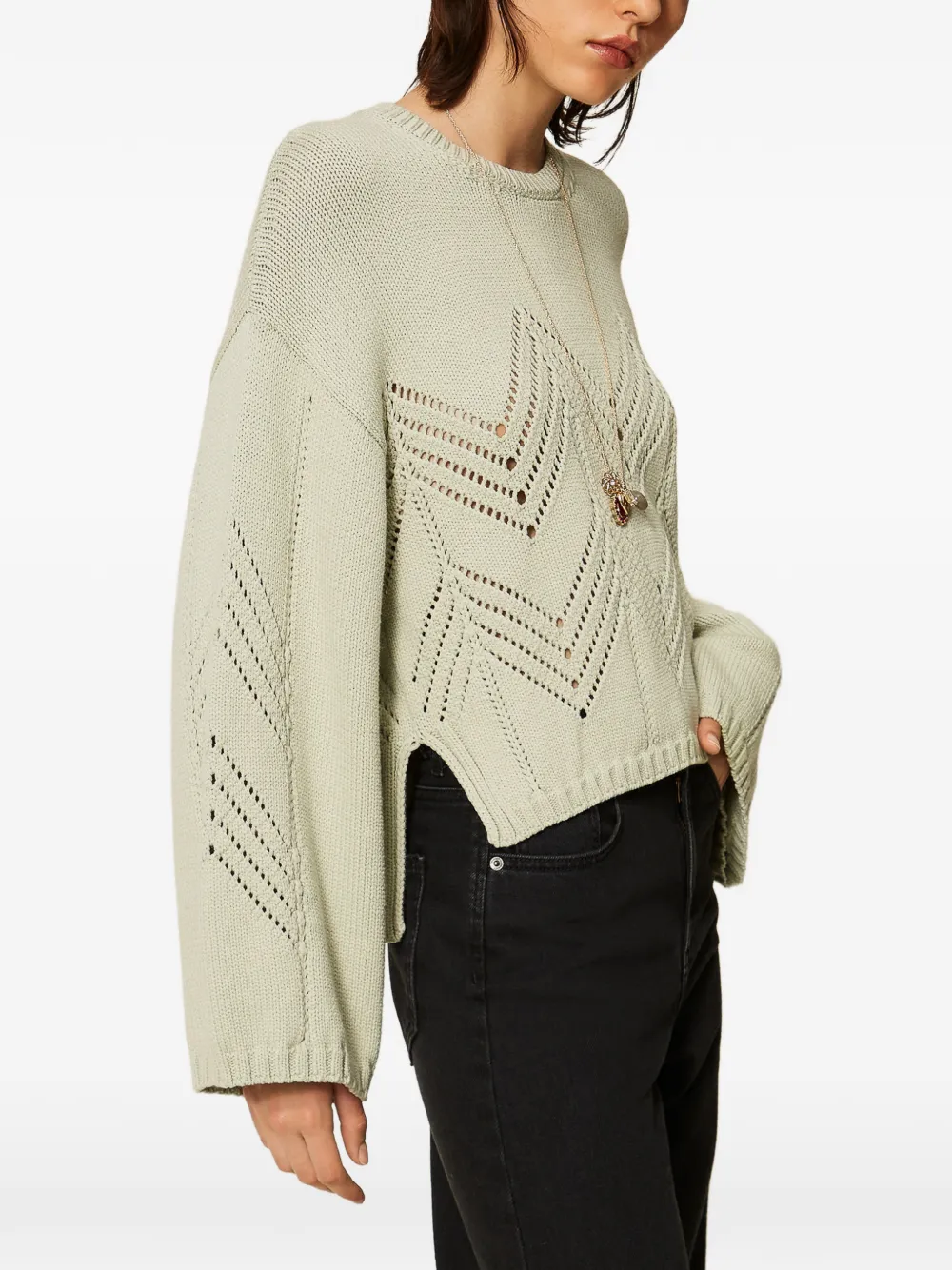 TWINSET Trui van wolblend met chevron-patroon Groen