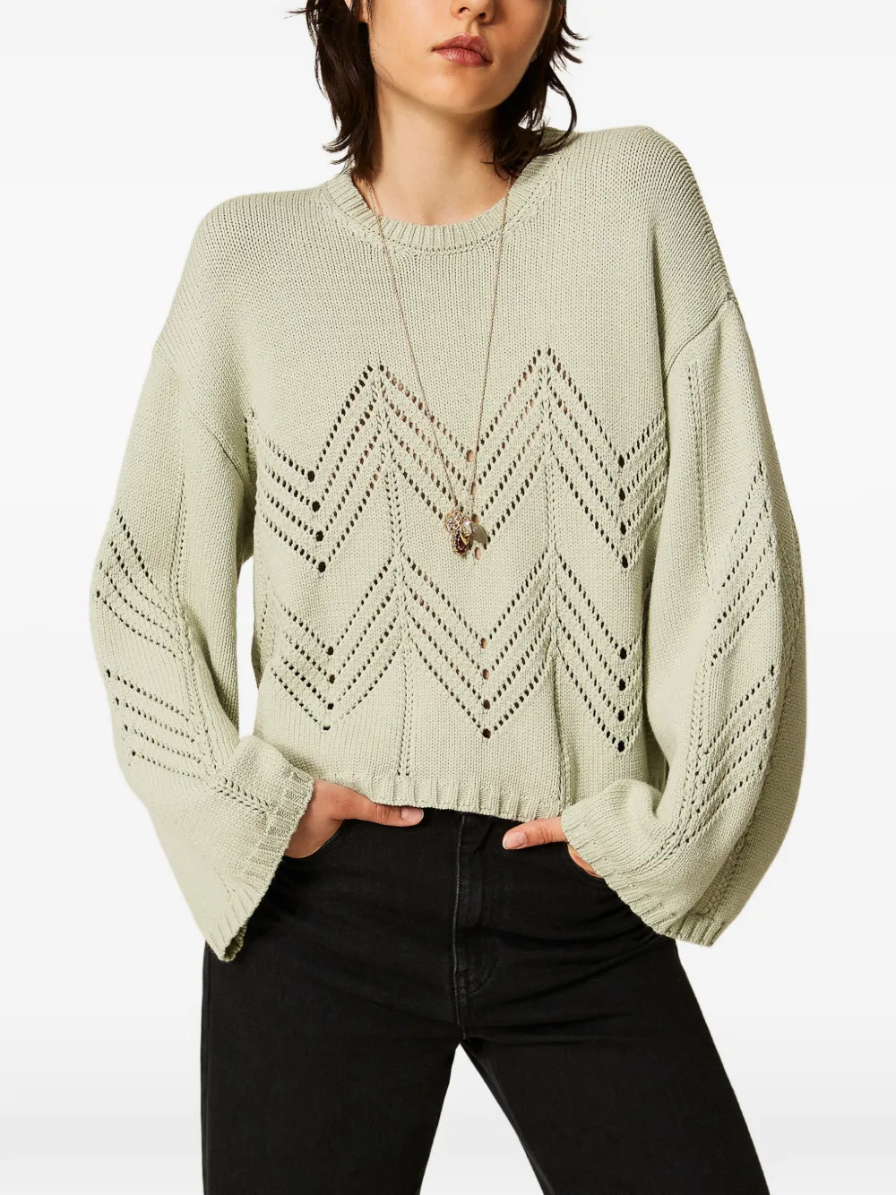 TWINSET Trui van wolblend met chevron-patroon Groen