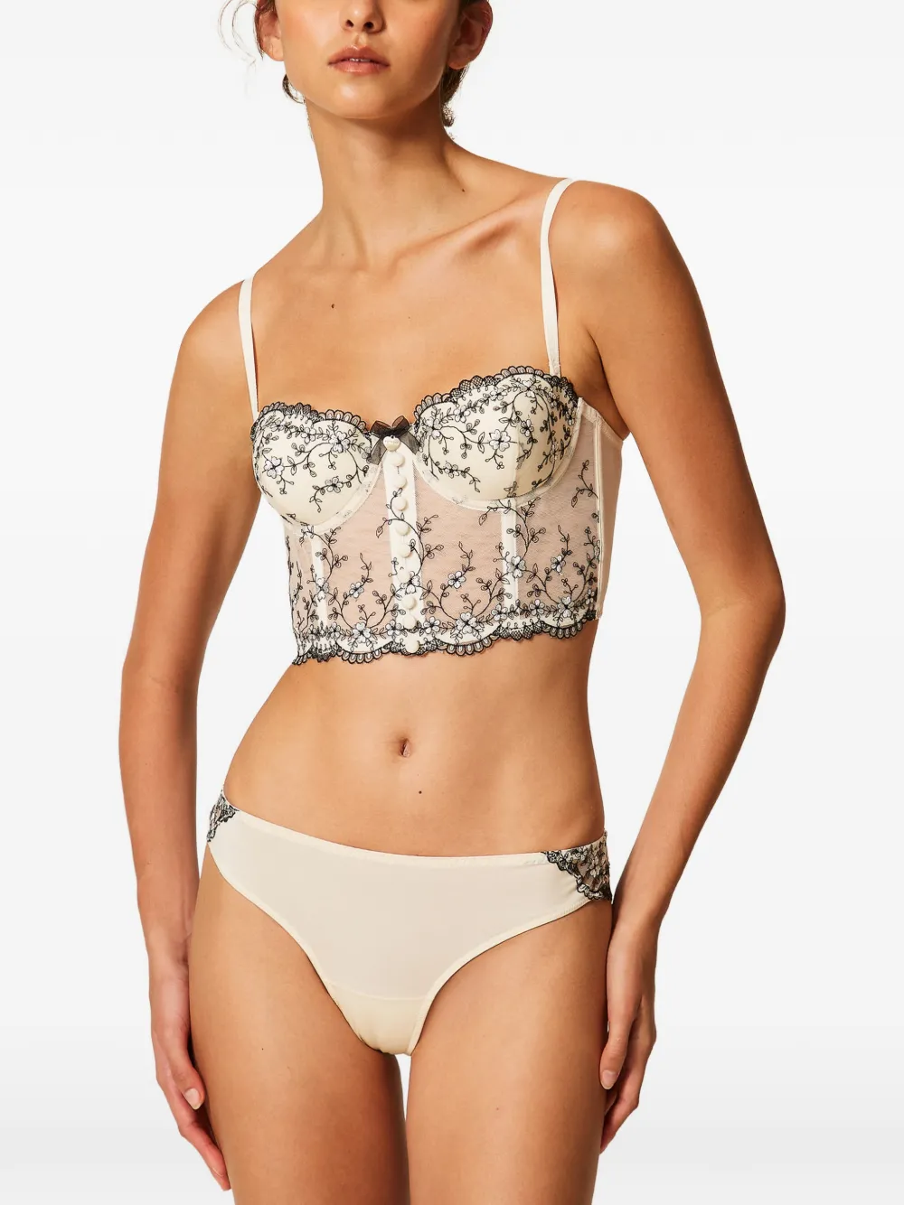 TWINSET Tulen bustier met borduurwerk Beige