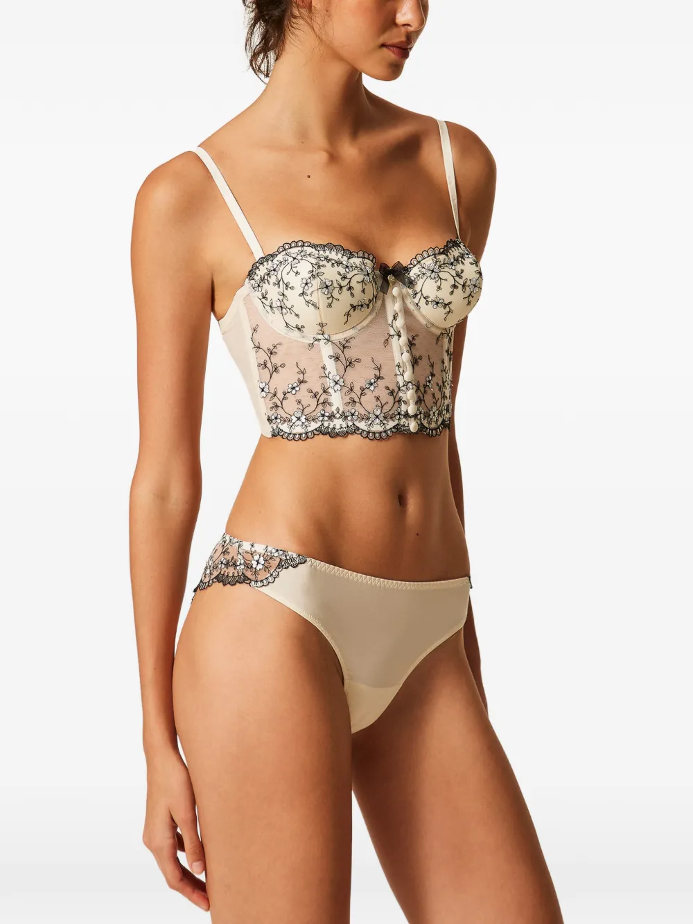 TWINSET Tulen bustier met borduurwerk Beige