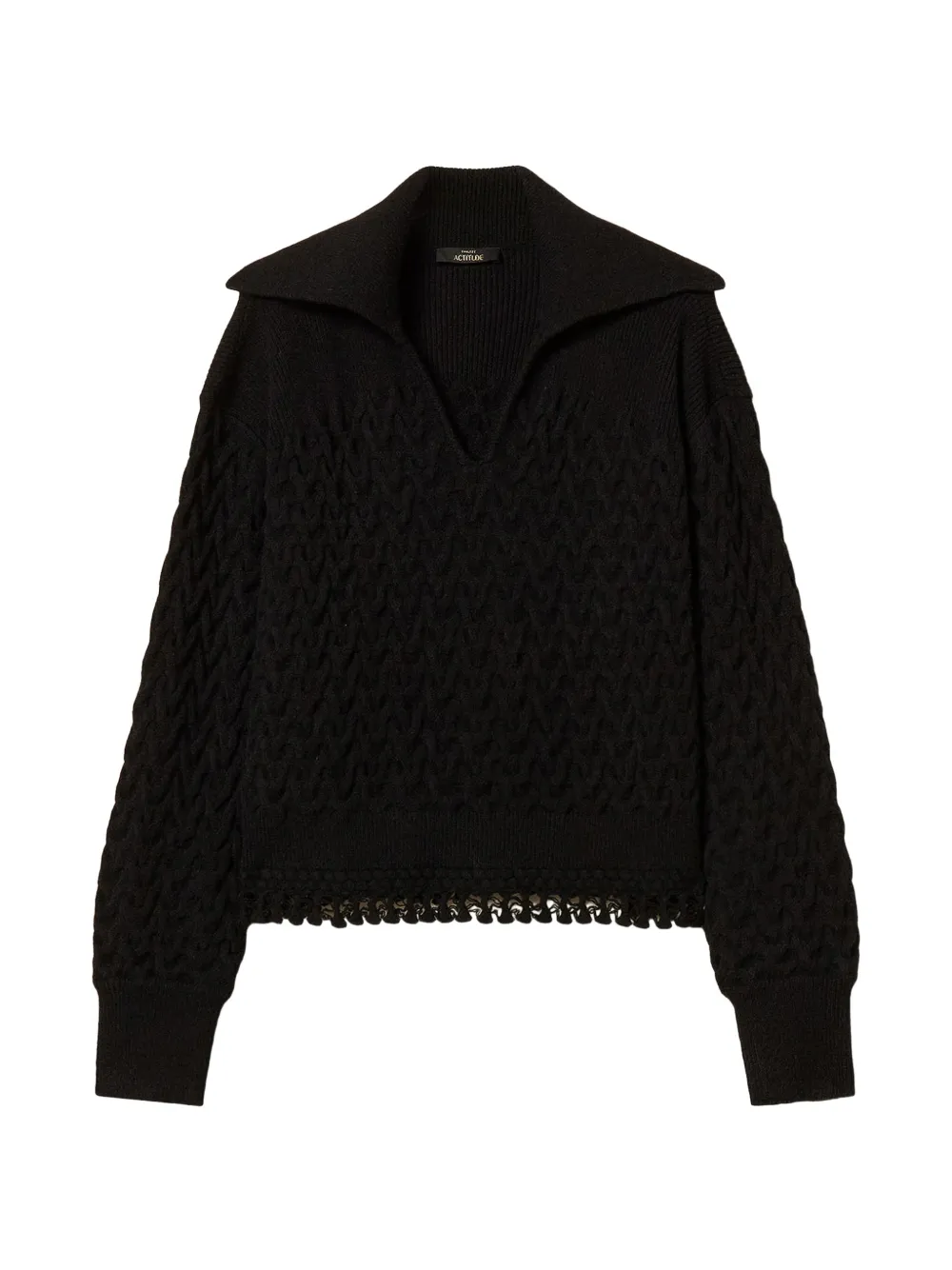 TWINSET cable knit and crochet jumper - Nero
