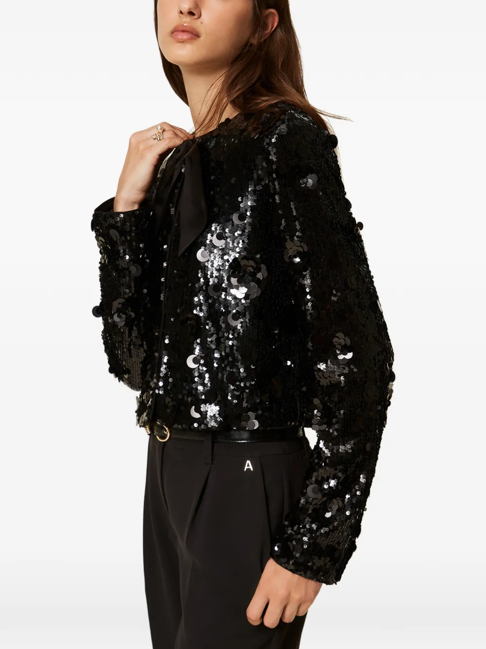 TWINSET Jack met pailletten en bloemen Zwart