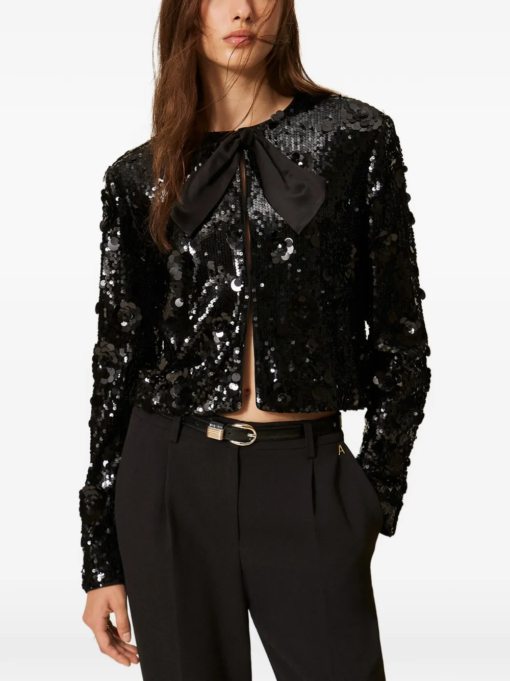 TWINSET Jack met pailletten en bloemen Zwart