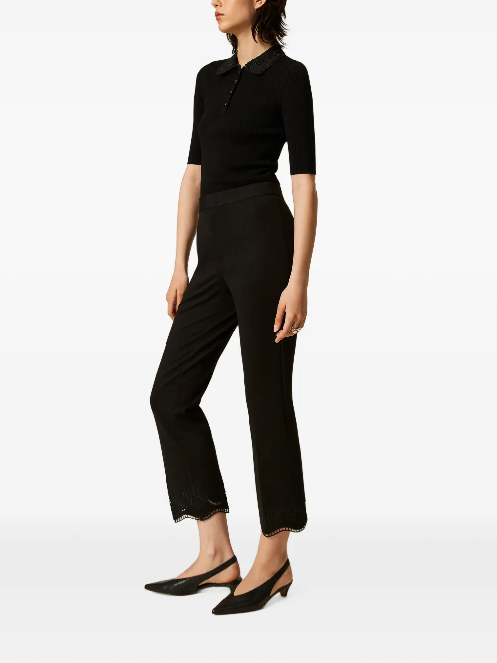 TWINSET Straight broek met broderie anglaise Zwart