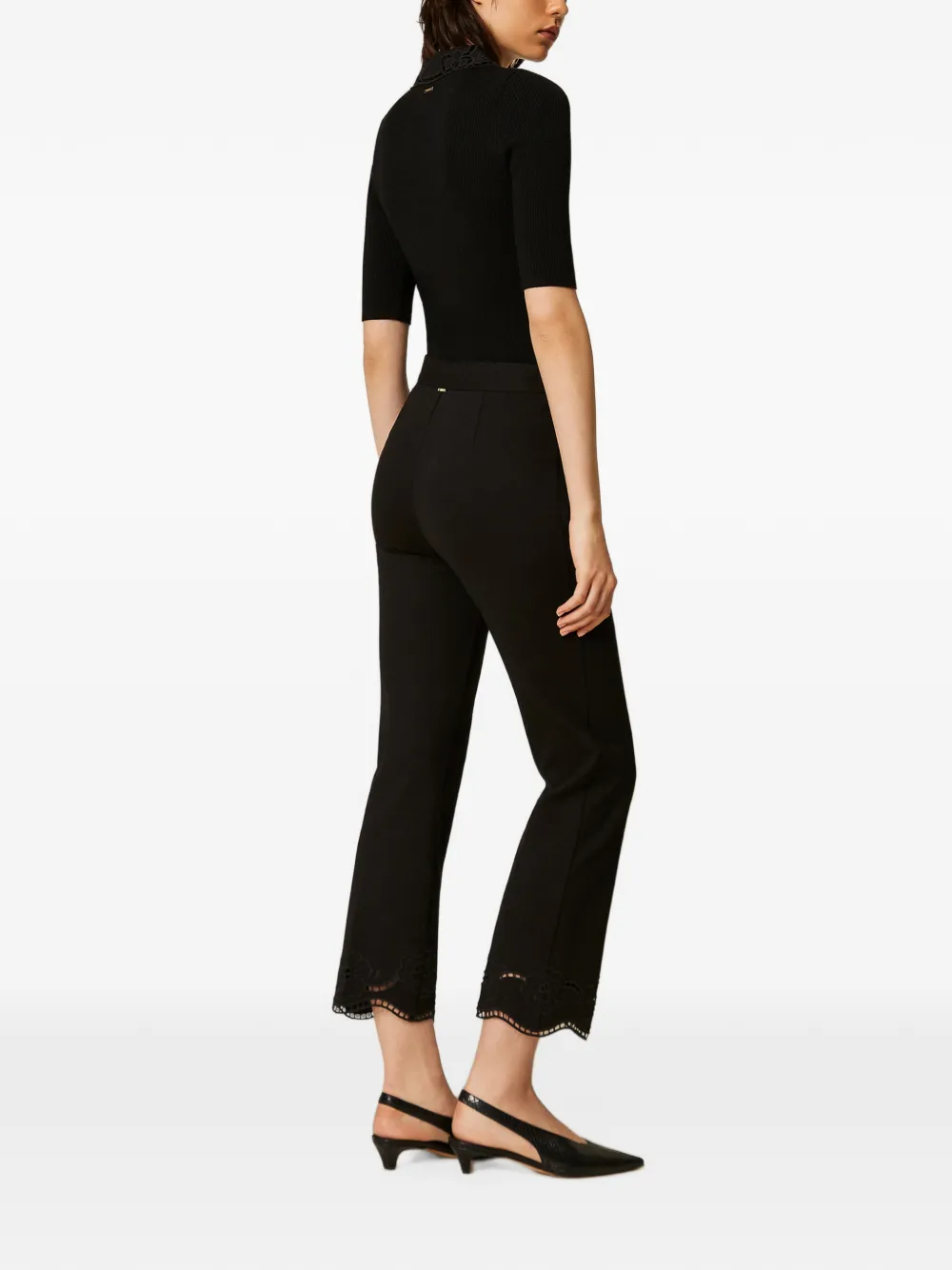 TWINSET Straight broek met broderie anglaise Zwart