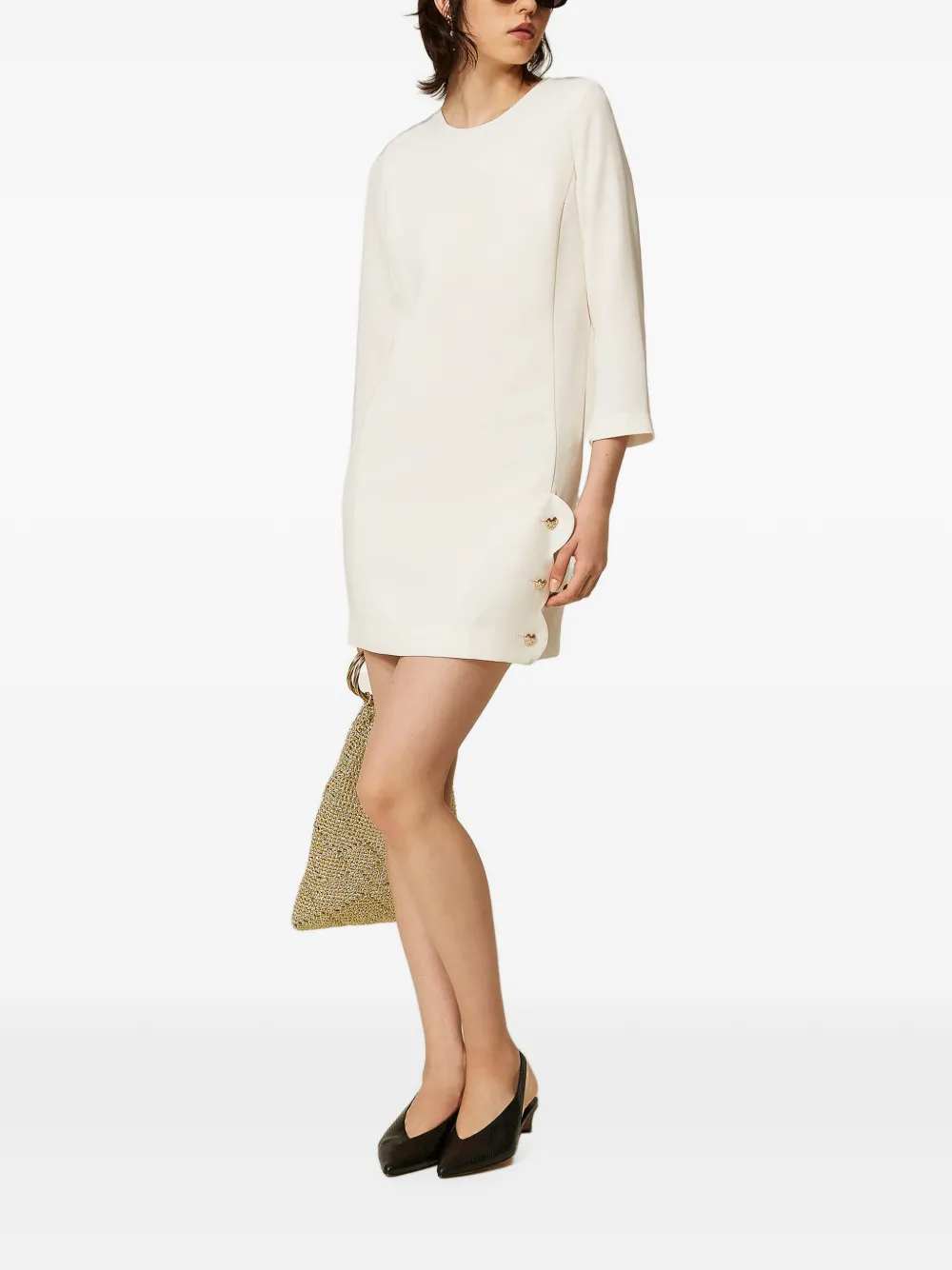 TWINSET Korte crêpe jurk met hartvormige knopen Beige