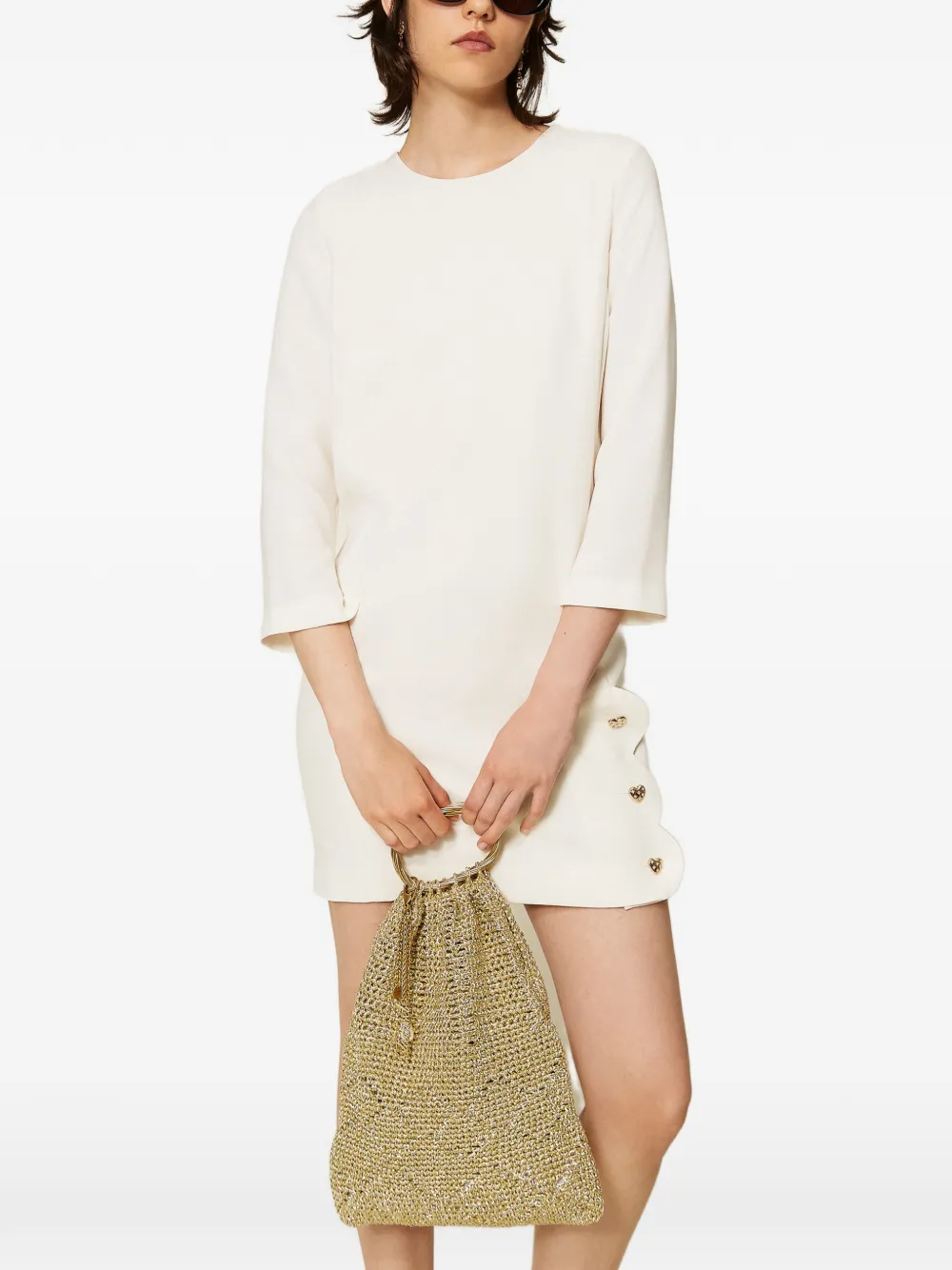 TWINSET Korte crêpe jurk met hartvormige knopen Beige