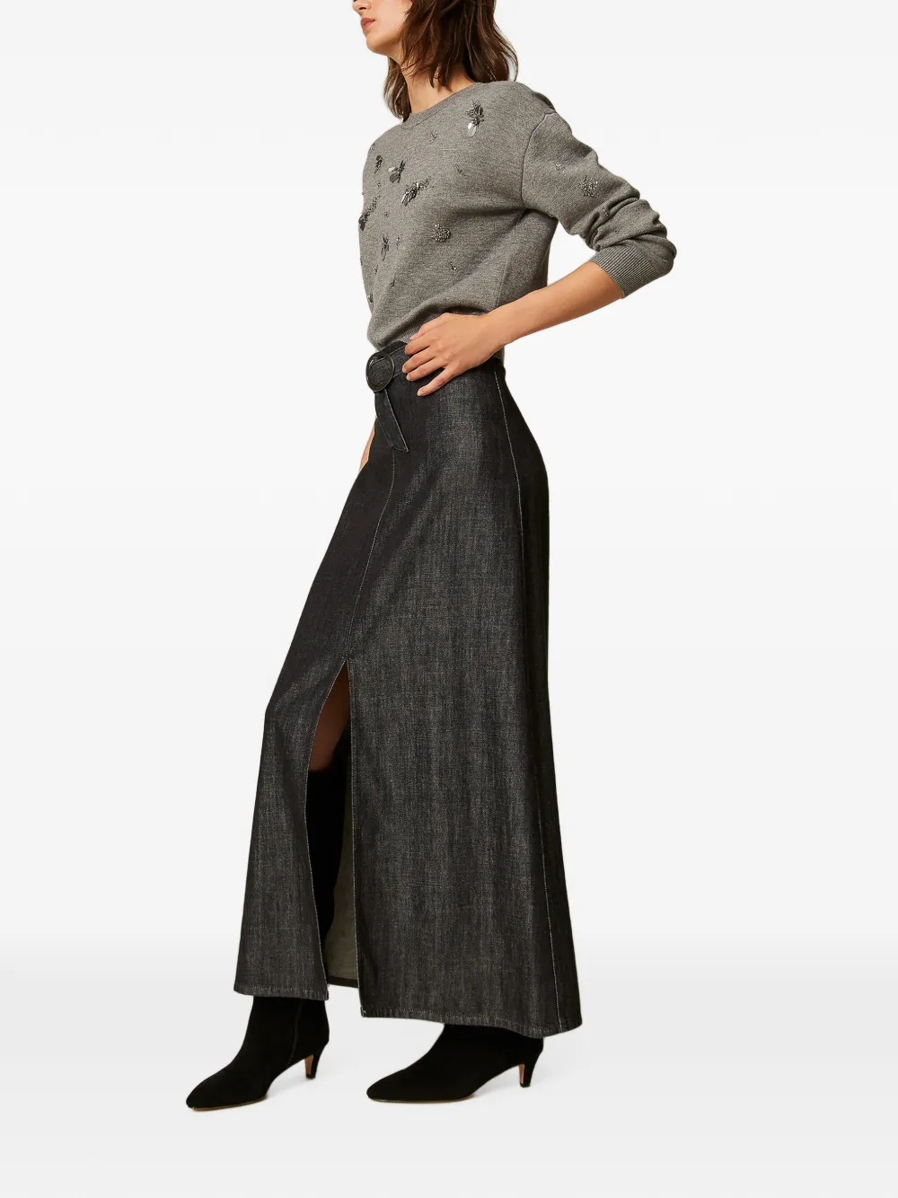 TWINSET Lange denim rok Zwart