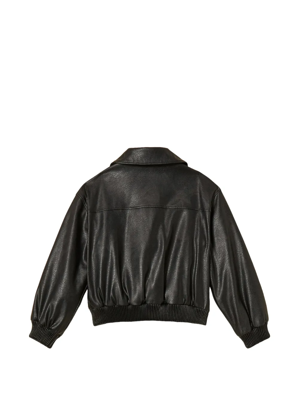 TWINSET Kids leather-like bomber jacket with collar Zwart