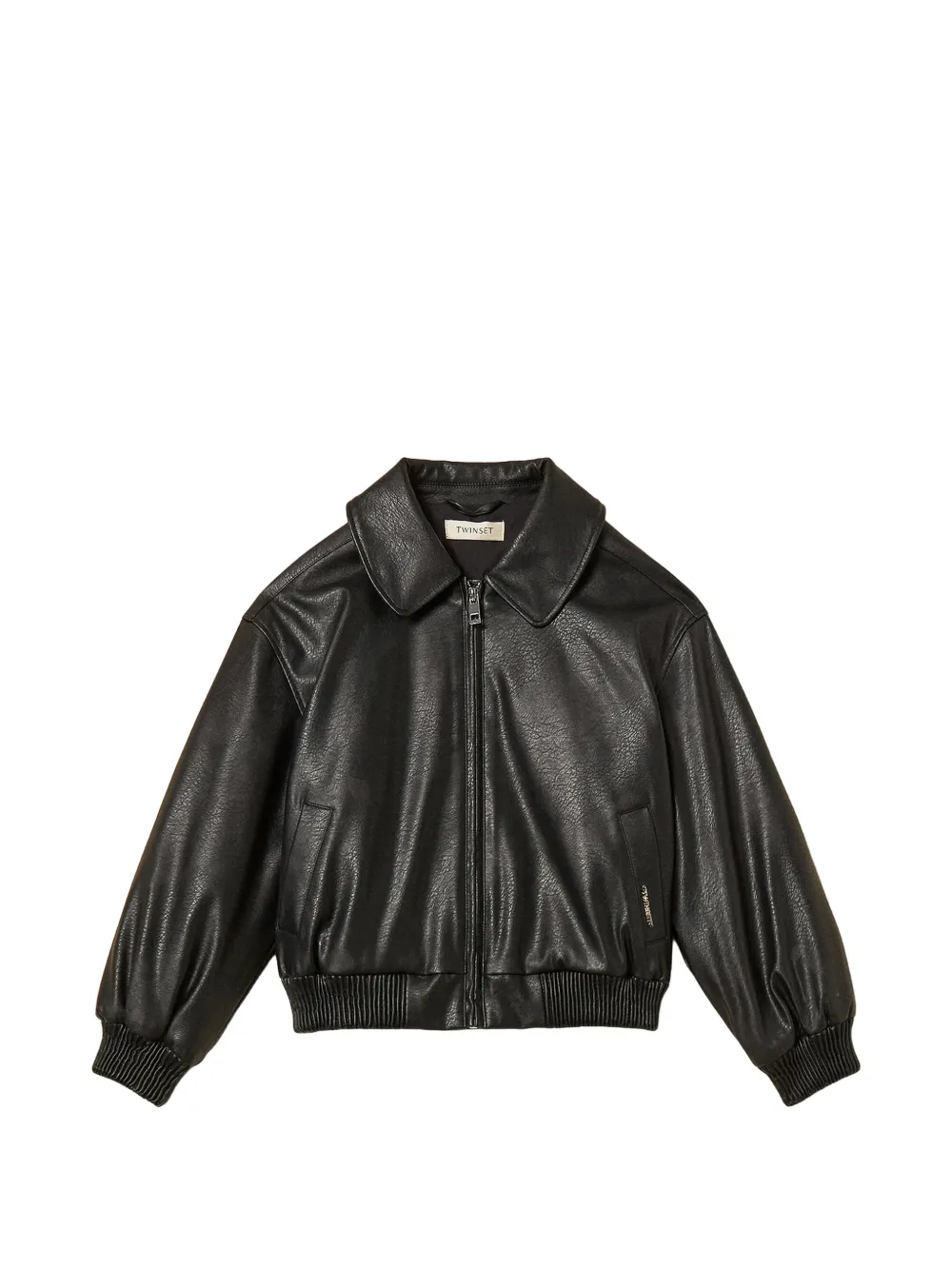 TWINSET Kids leather-like bomber jacket with collar - Nero