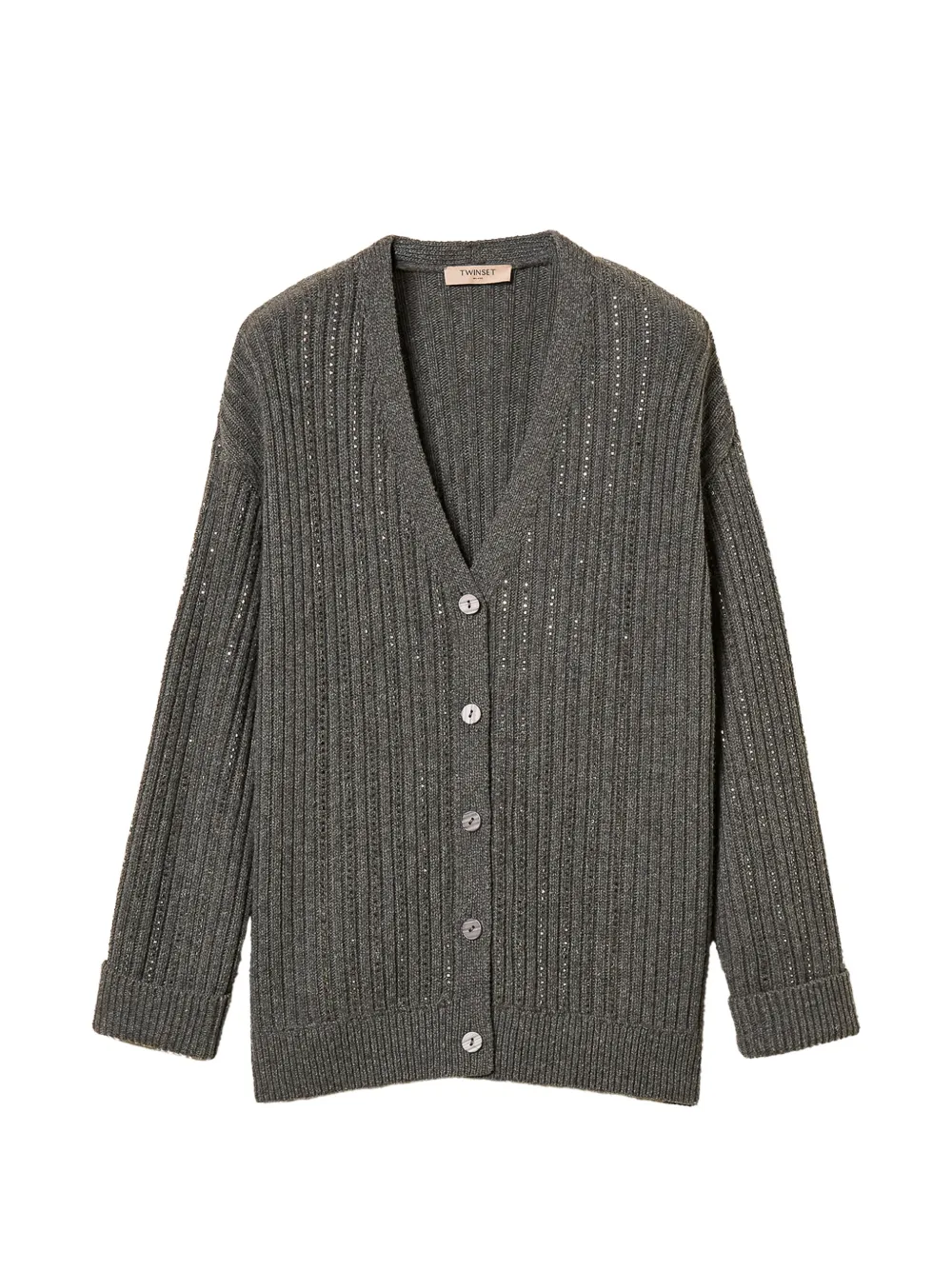 TWINSET wool blend cardigan with rhinestones - Grigio