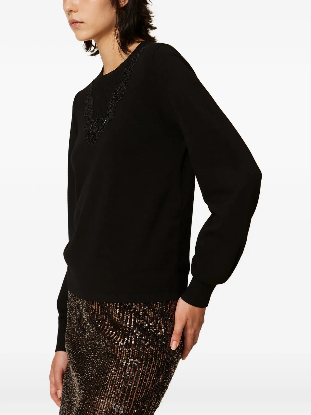 TWINSET jumper with macramé lace insert Zwart