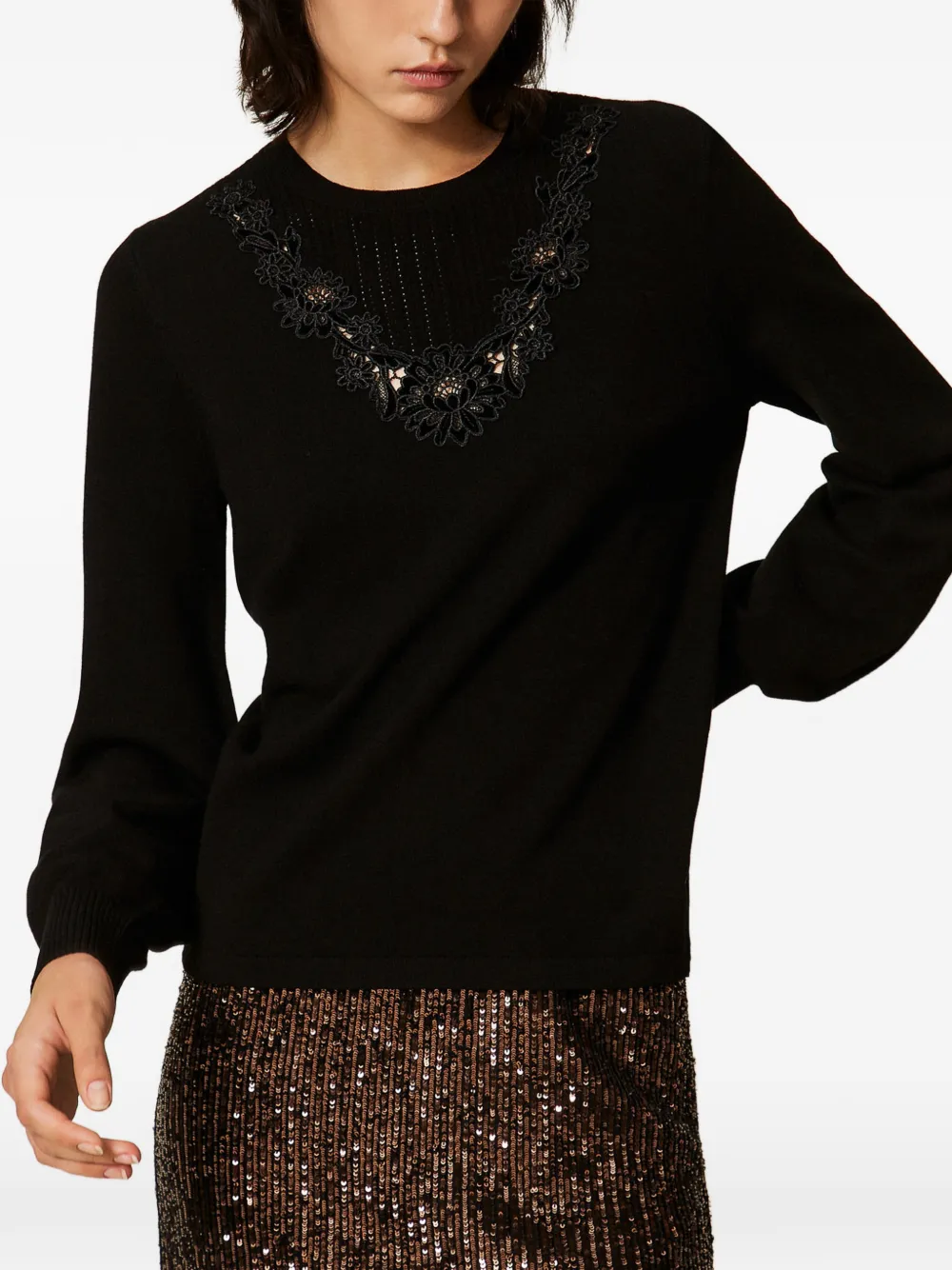 TWINSET jumper with macramé lace insert Zwart