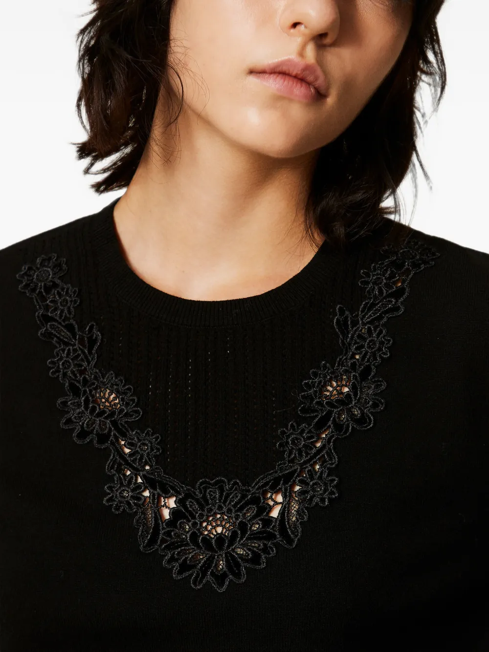 TWINSET jumper with macramé lace insert Zwart