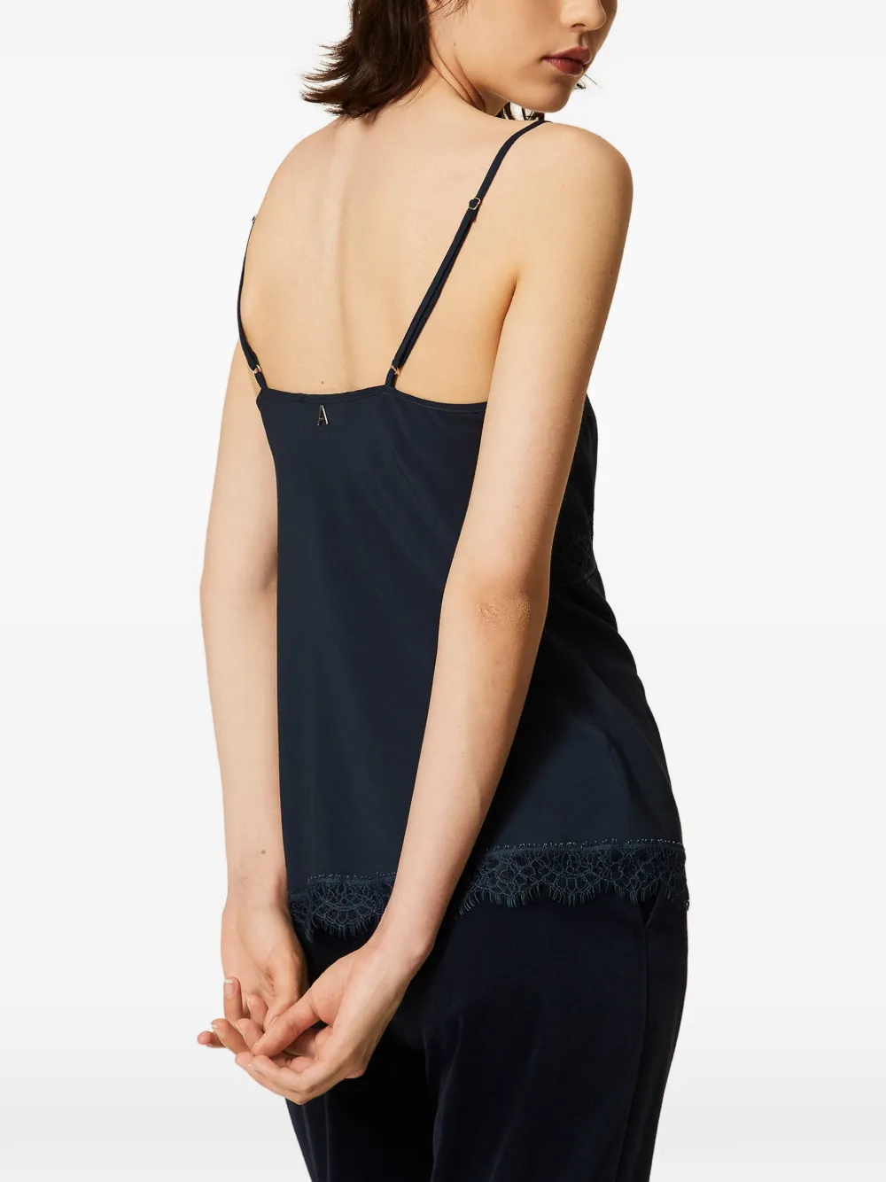 TWINSET crêpe de Chine top with lace Blauw