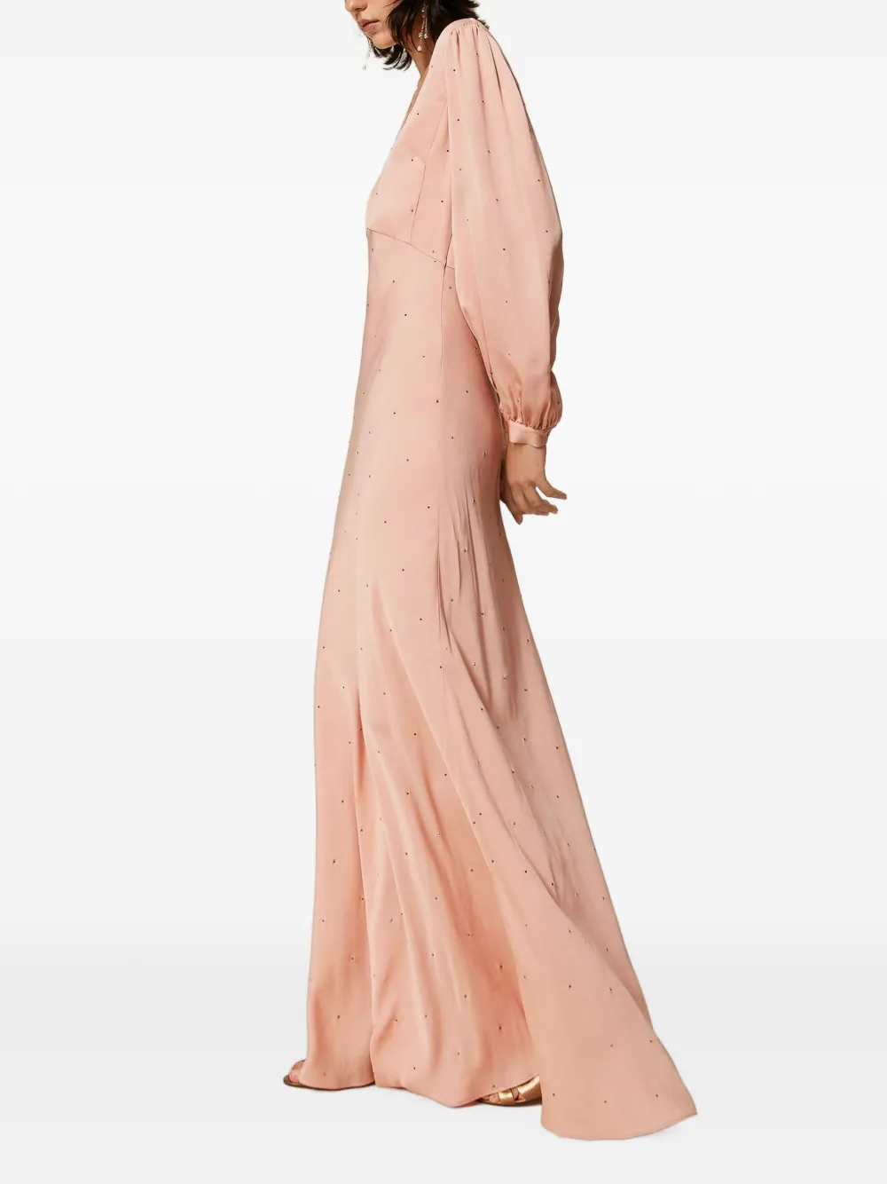 TWINSET Satijnen maxi-jurk met stras Roze