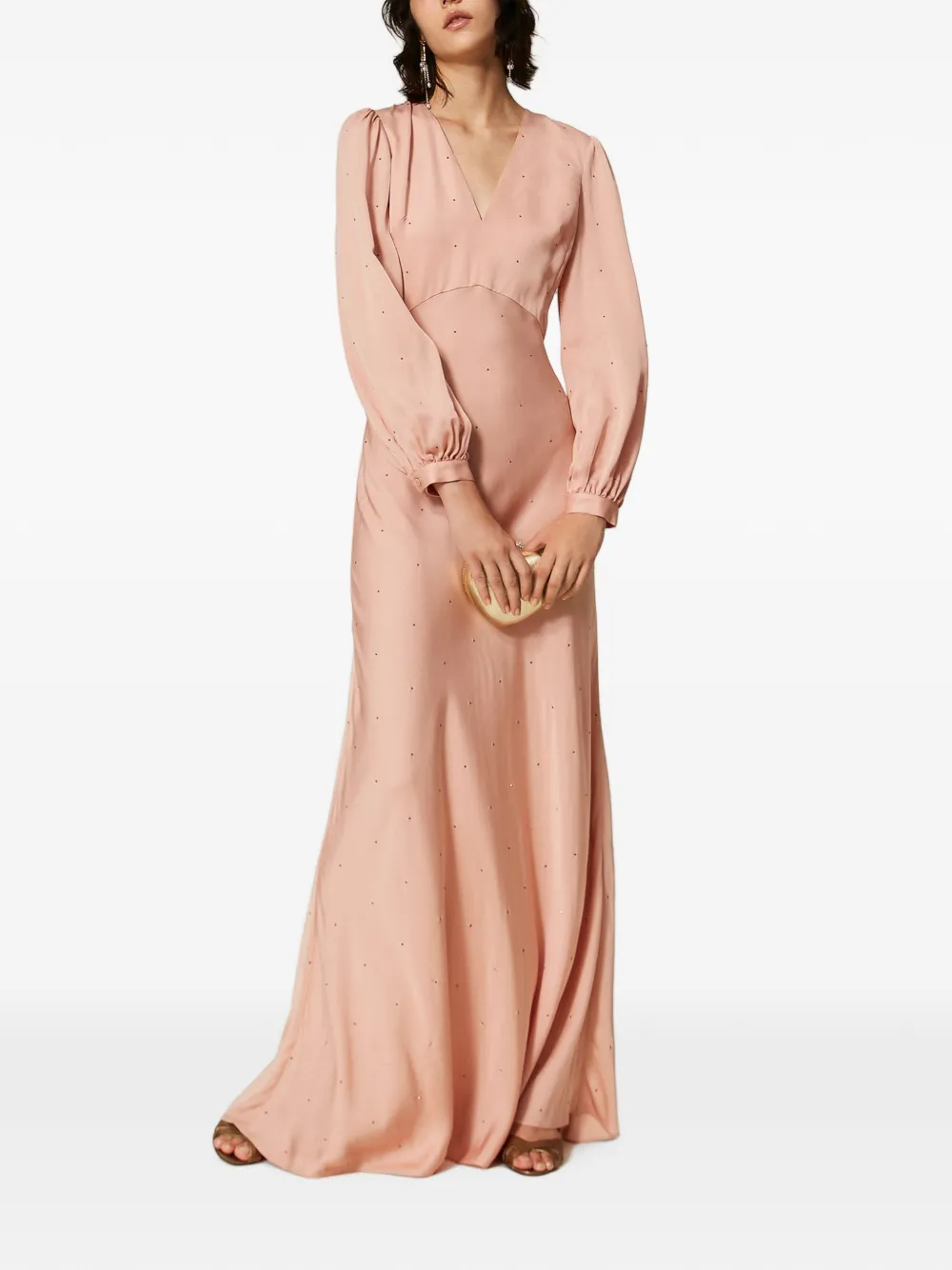 TWINSET Satijnen maxi-jurk met stras Roze