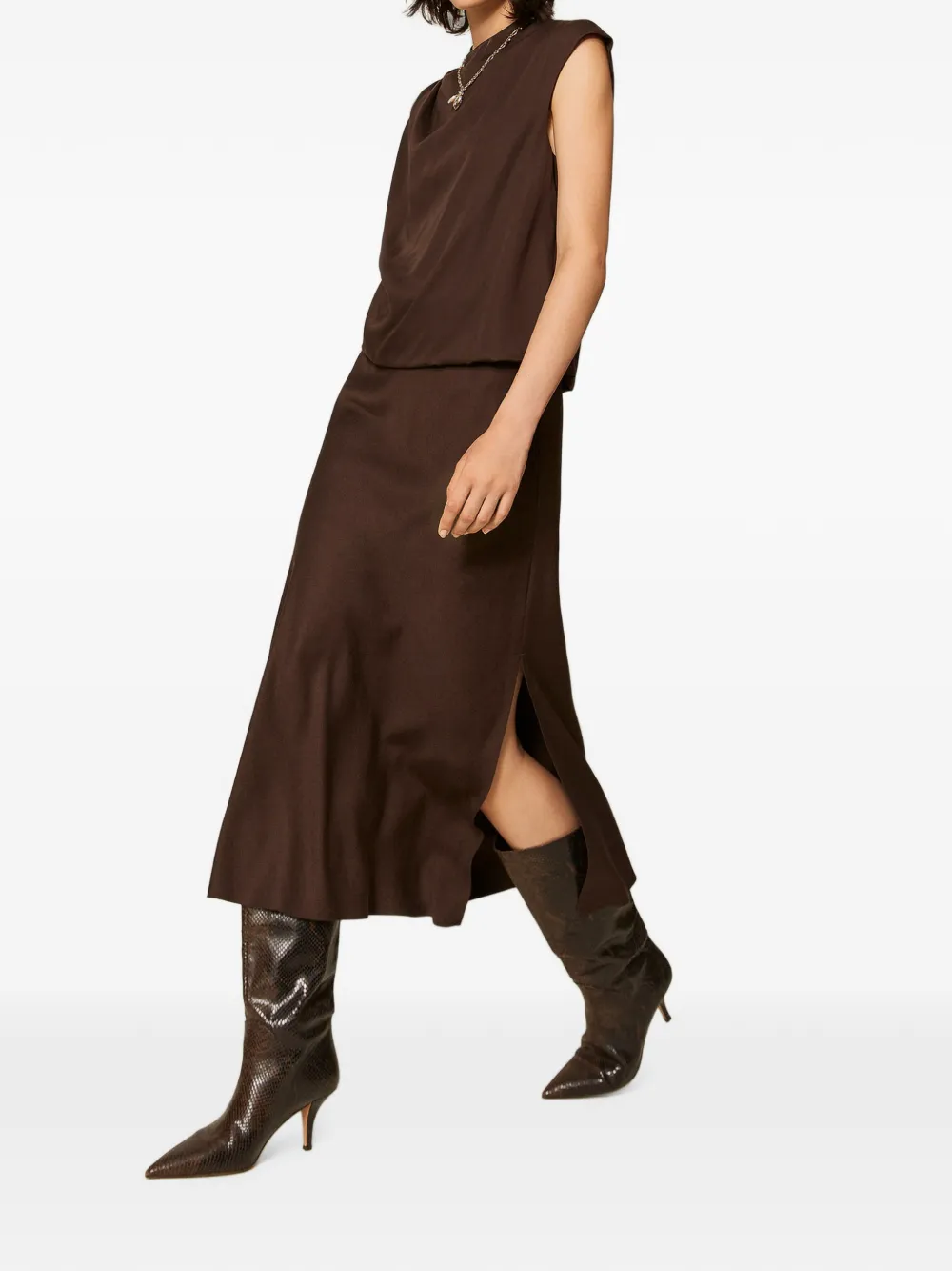 TWINSET Satijnen midi-jurk Bruin