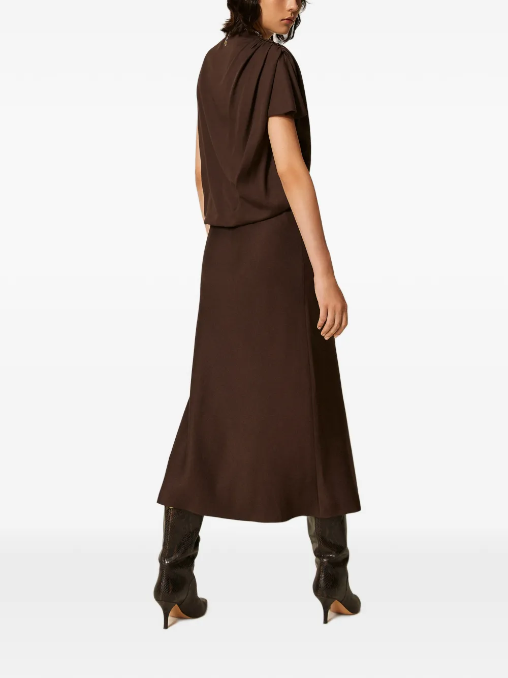 TWINSET Satijnen midi-jurk Bruin