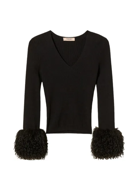 TWINSET rib knit jumper with faux fur