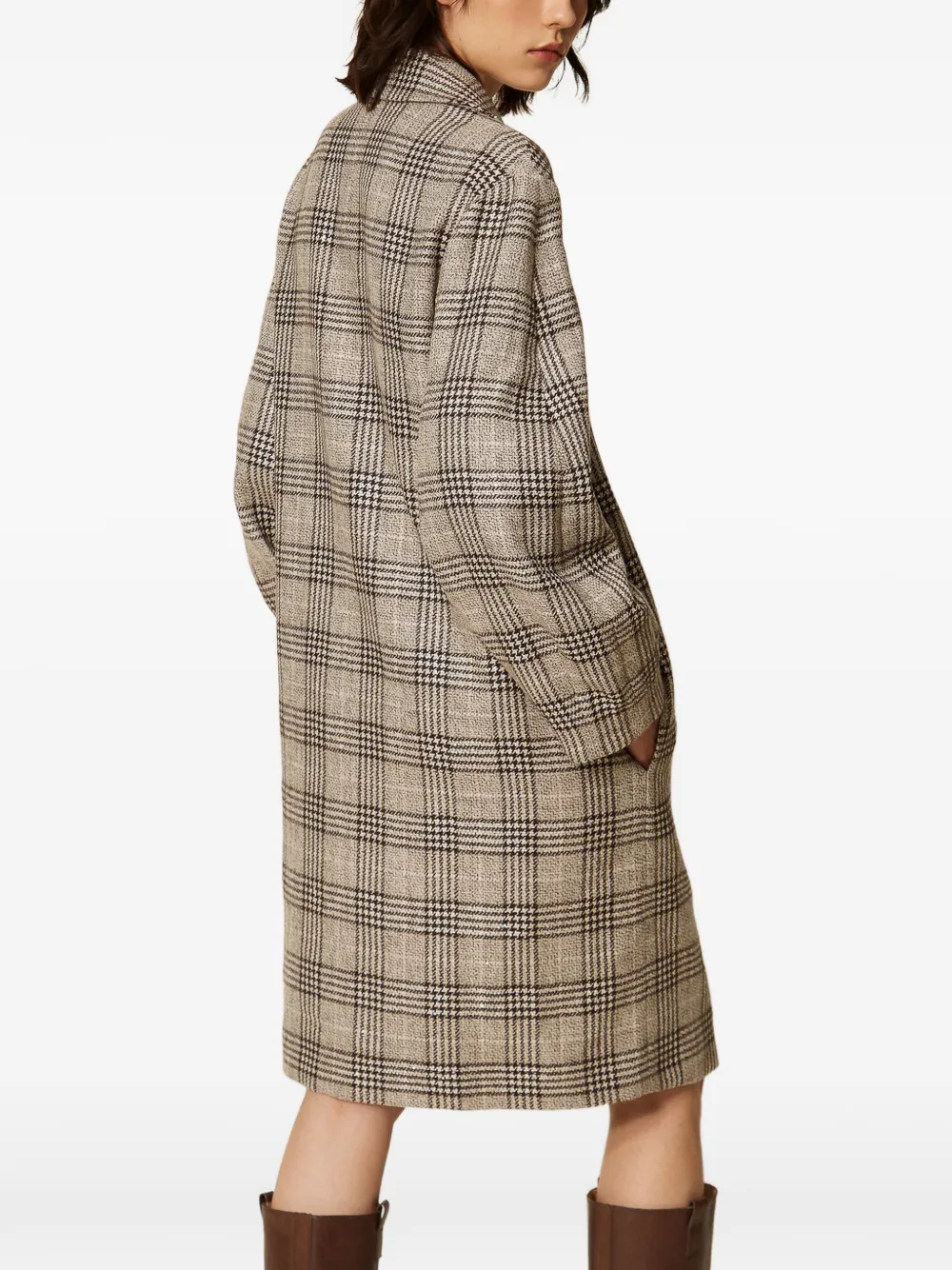 TWINSET Geruite wollen jas met pailletten Beige