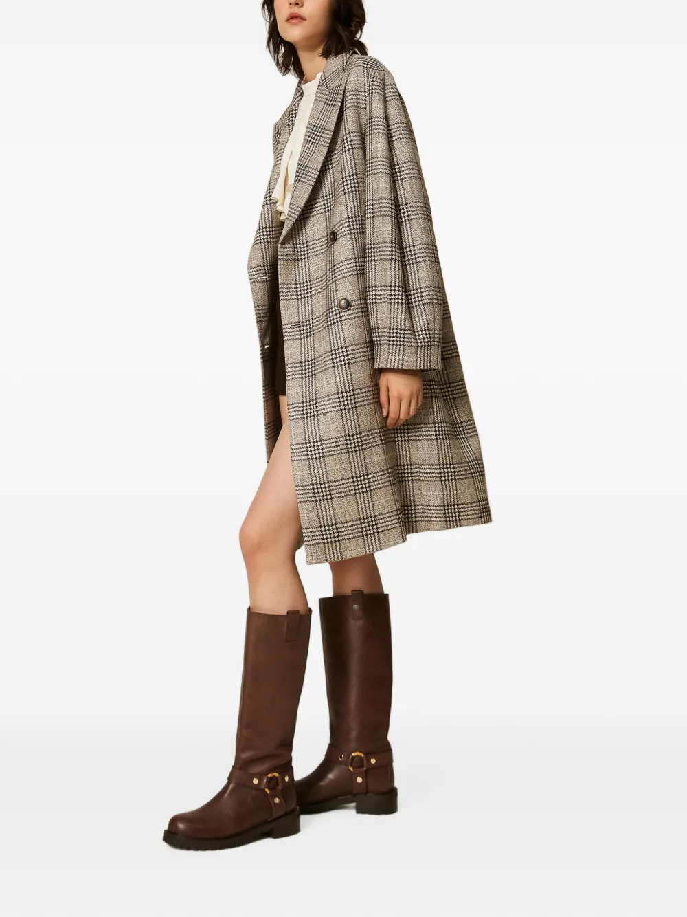 TWINSET Geruite wollen jas met pailletten Beige
