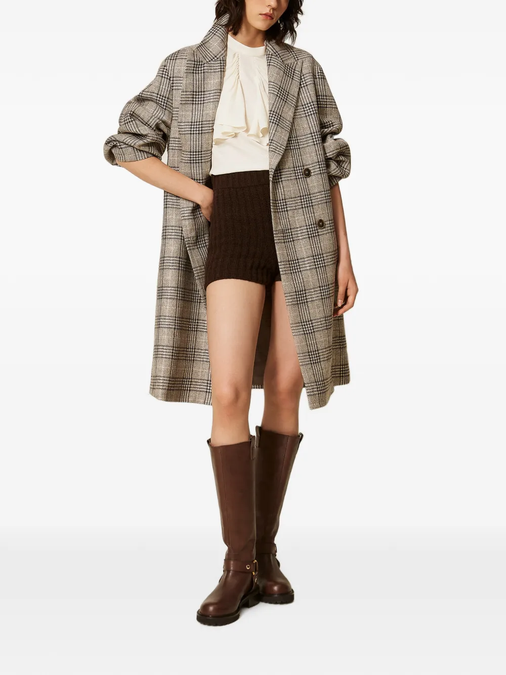 TWINSET Geruite wollen jas met pailletten Beige