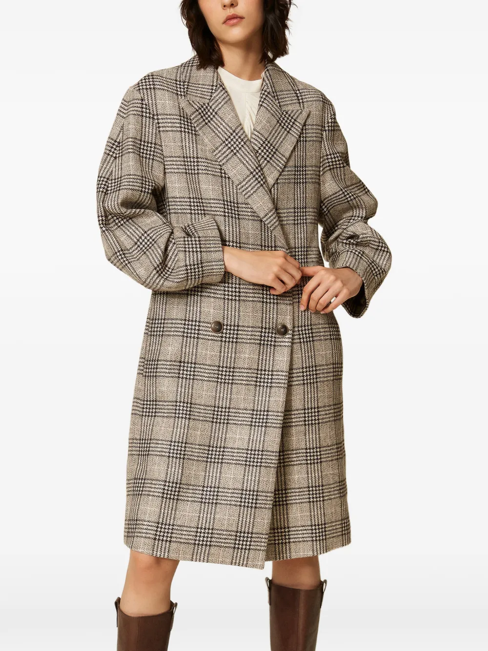 TWINSET Geruite wollen jas met pailletten Beige