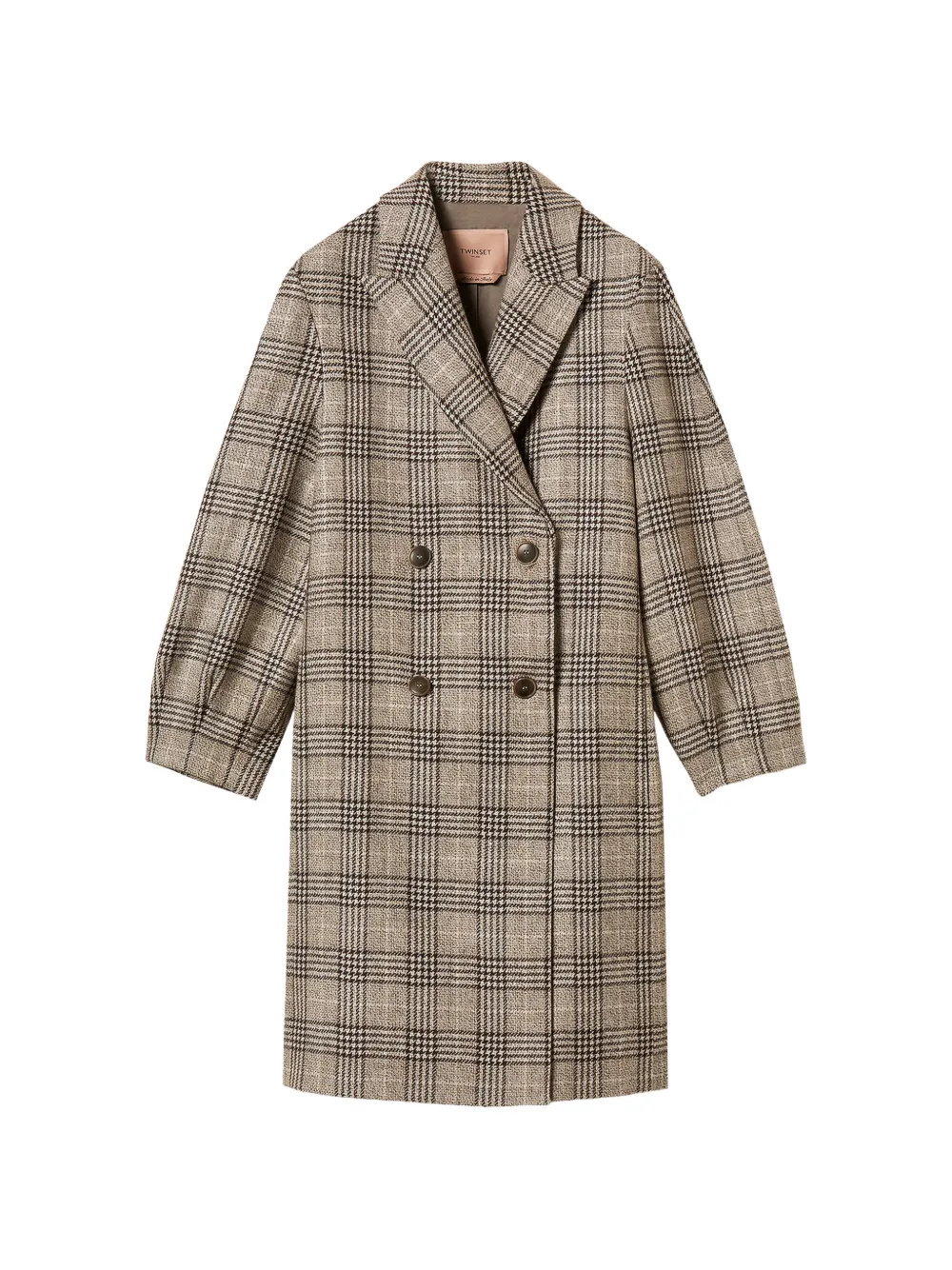 TWINSET chequered wool cloth coat with sequins - Neutrals