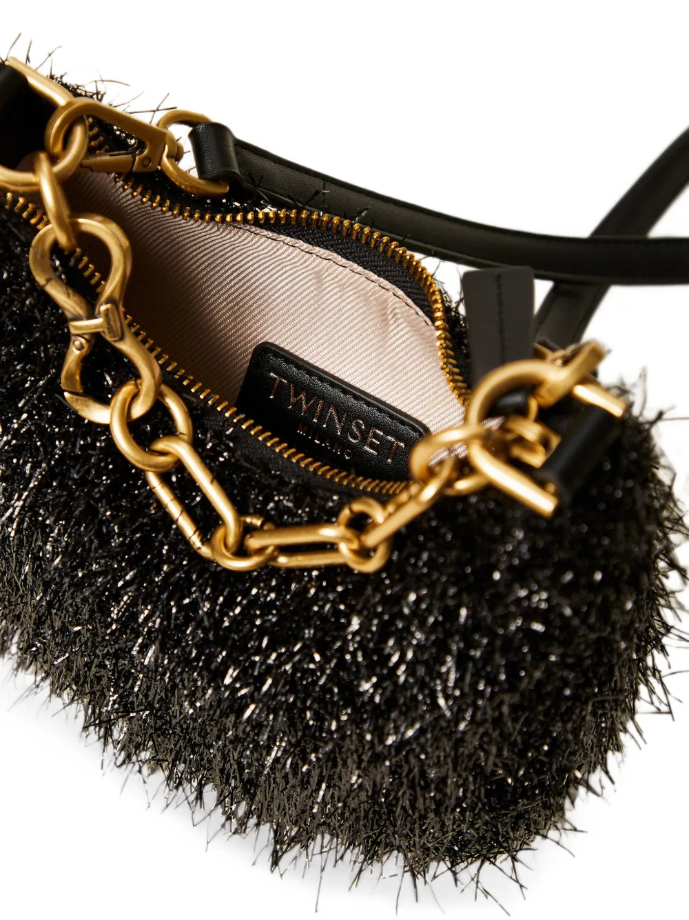 TWINSET Croissant mini-tas met lurex en ketting Zwart