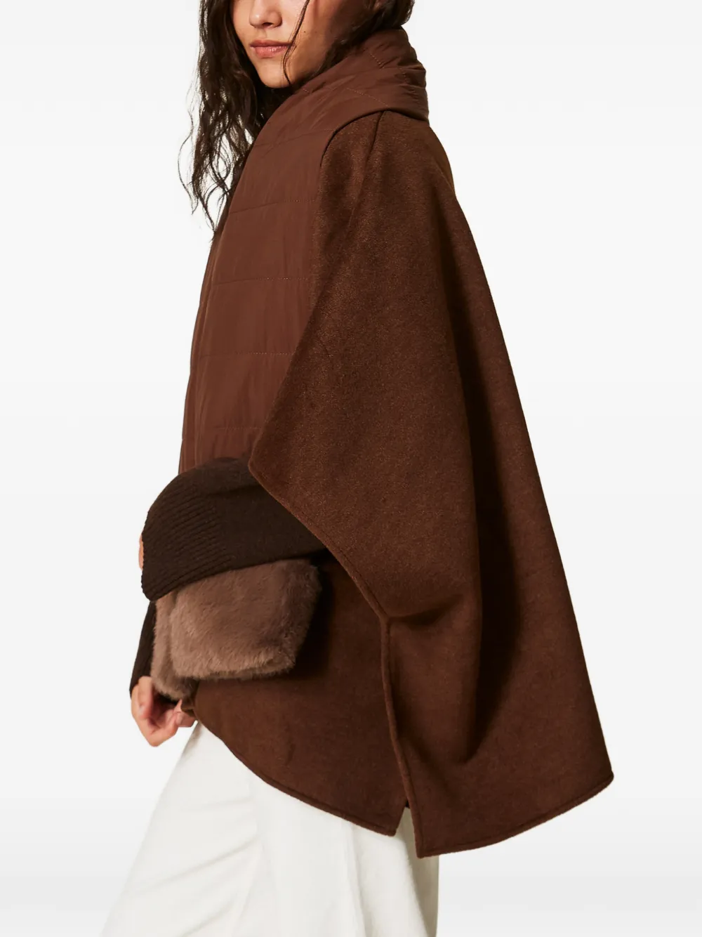 TWINSET wool cloth poncho with scarf Bruin