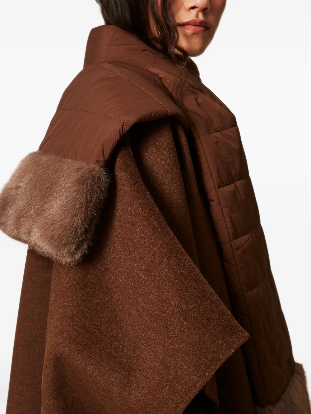 TWINSET wool cloth poncho with scarf Bruin