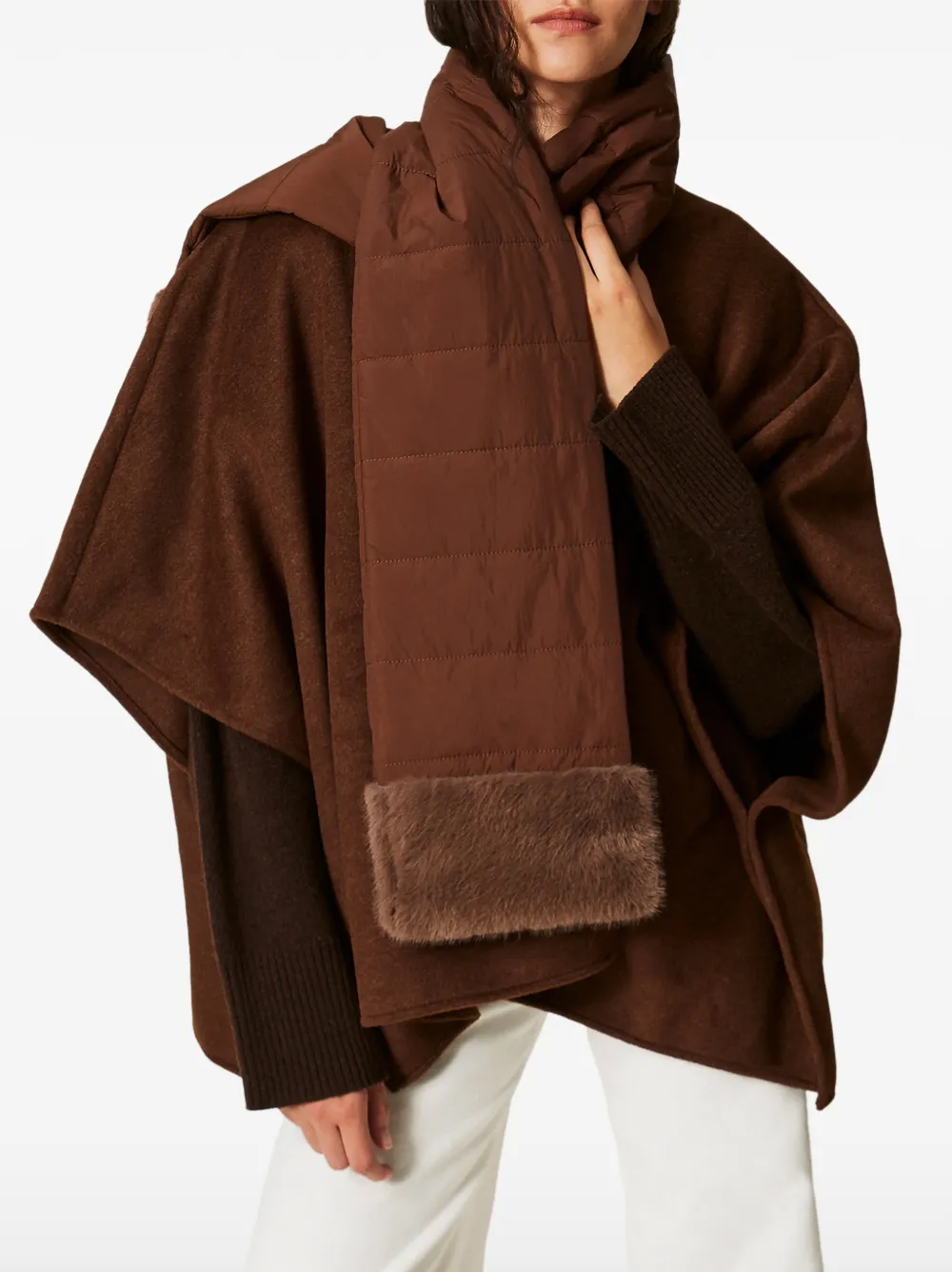 TWINSET wool cloth poncho with scarf Bruin