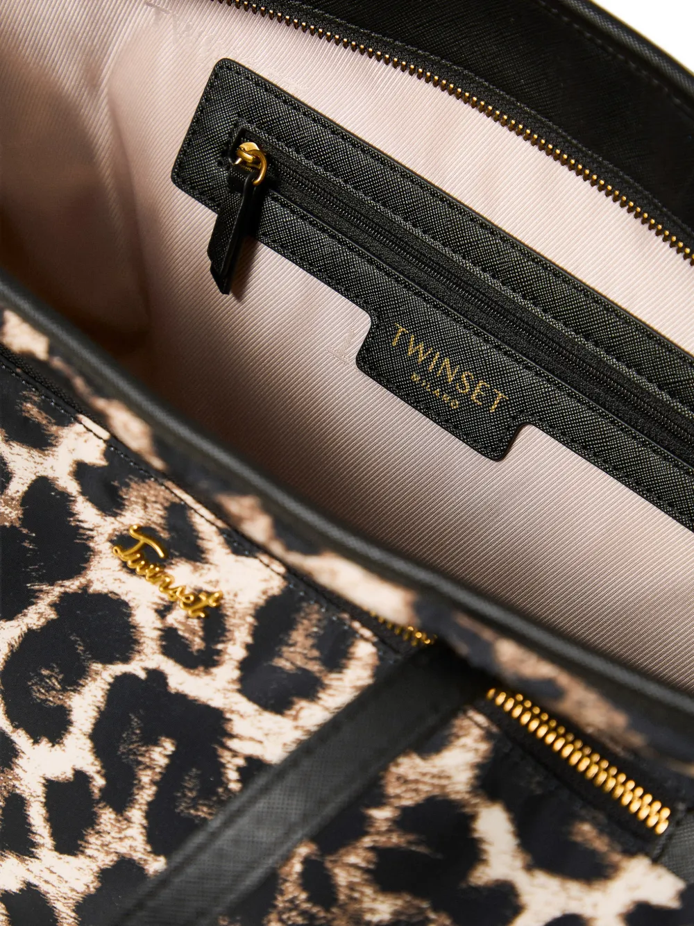 TWINSET leopard-print zip-pocket tote bag Beige
