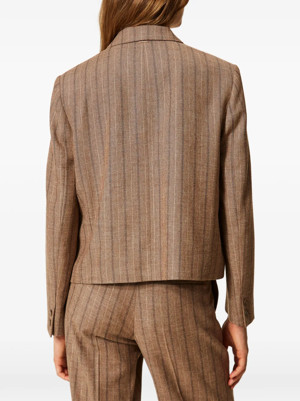 TWINSET Cropped blazer van wolblend met krijtstreep Bruin