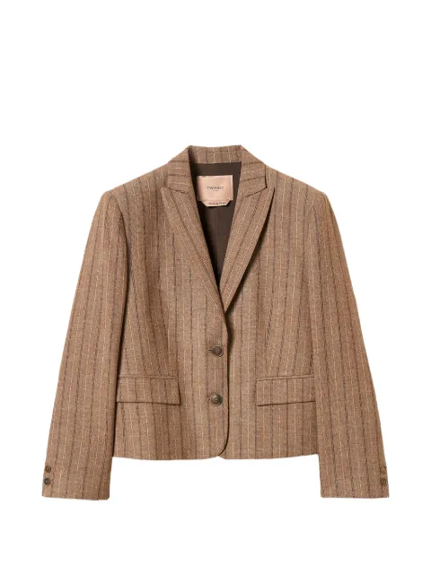 TWINSET wool blend cropped pinstripe blazer
