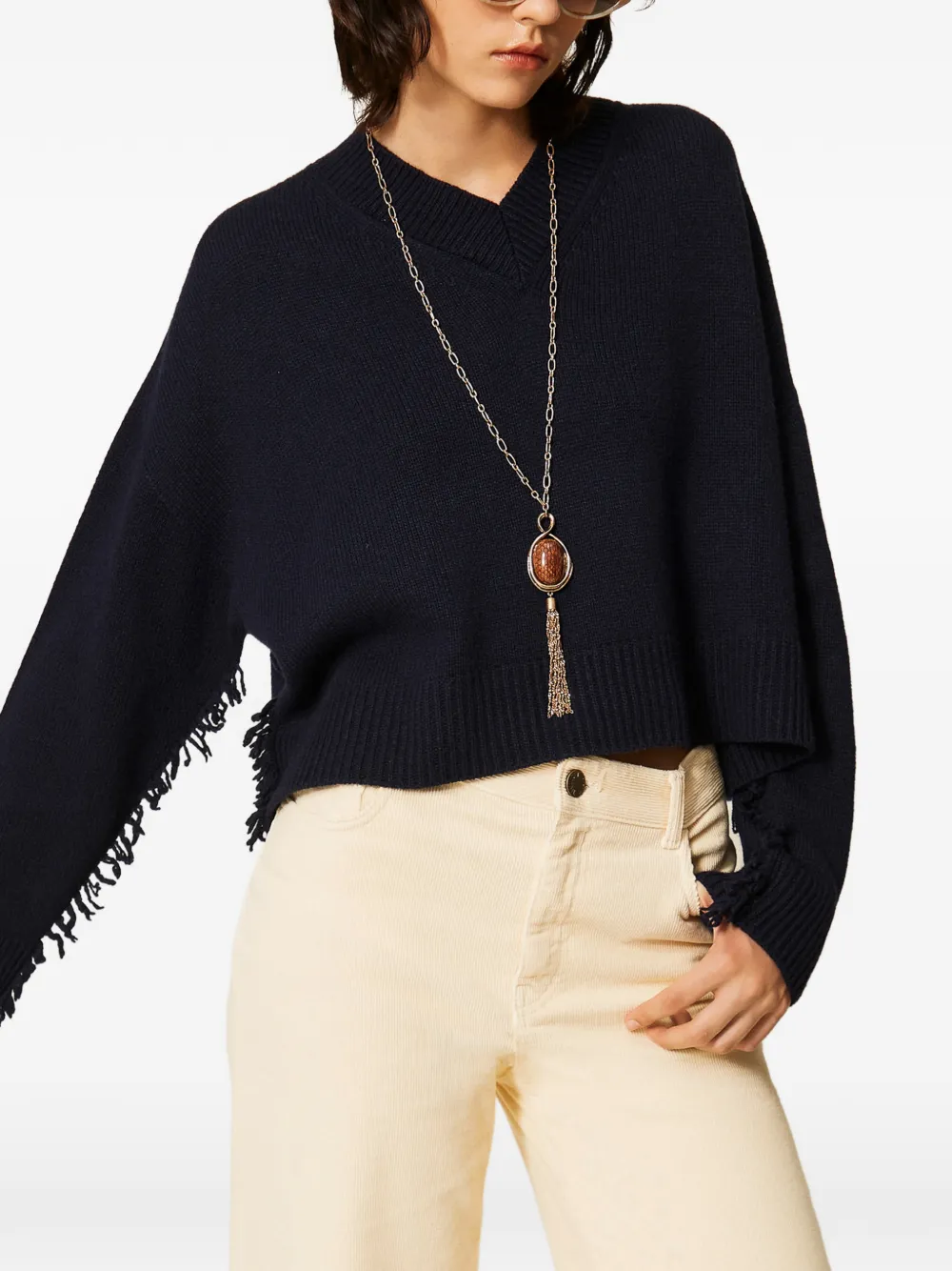 TWINSET Trui van wolblend met franje Blauw