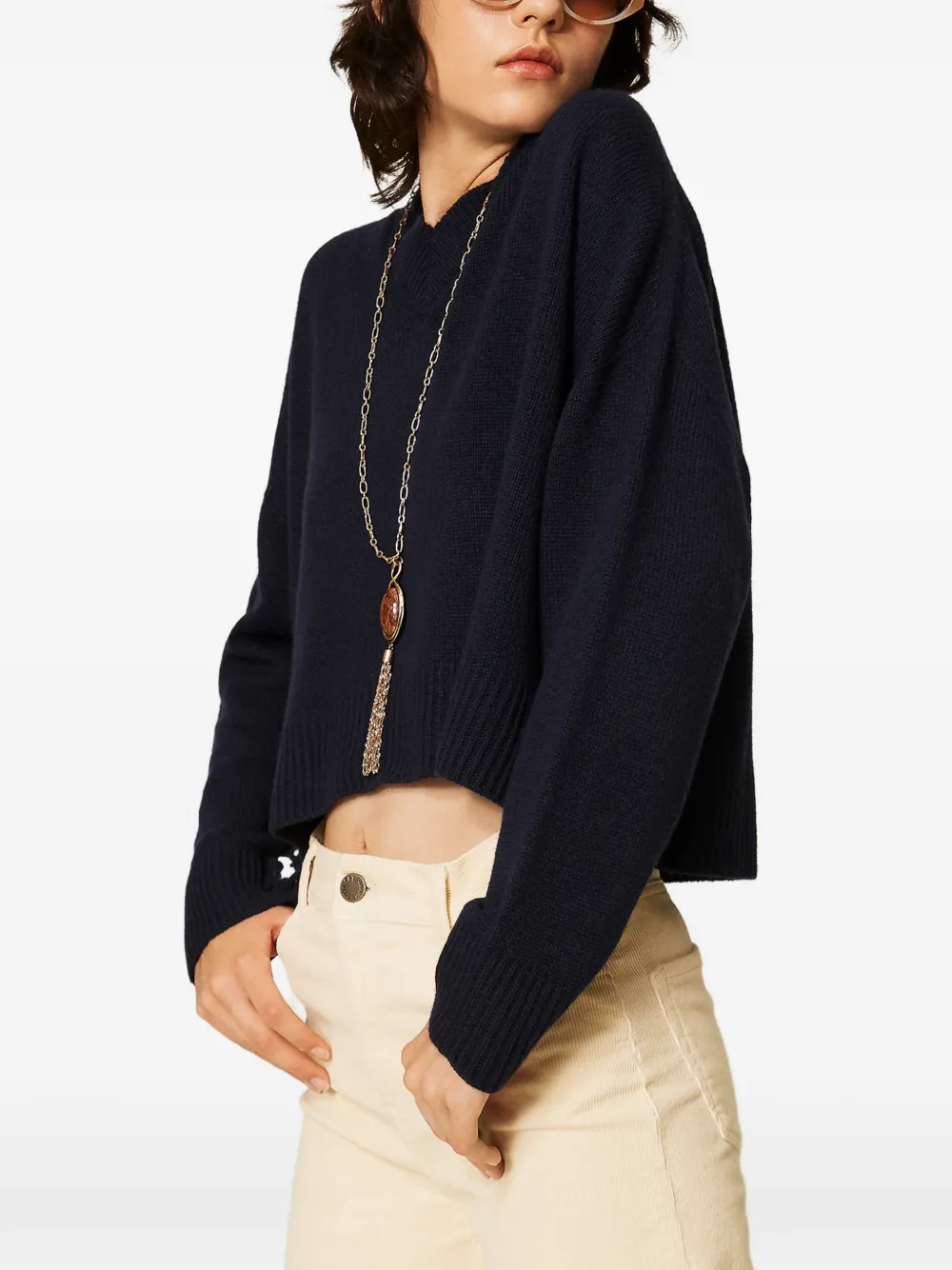 TWINSET Trui van wolblend met franje Blauw