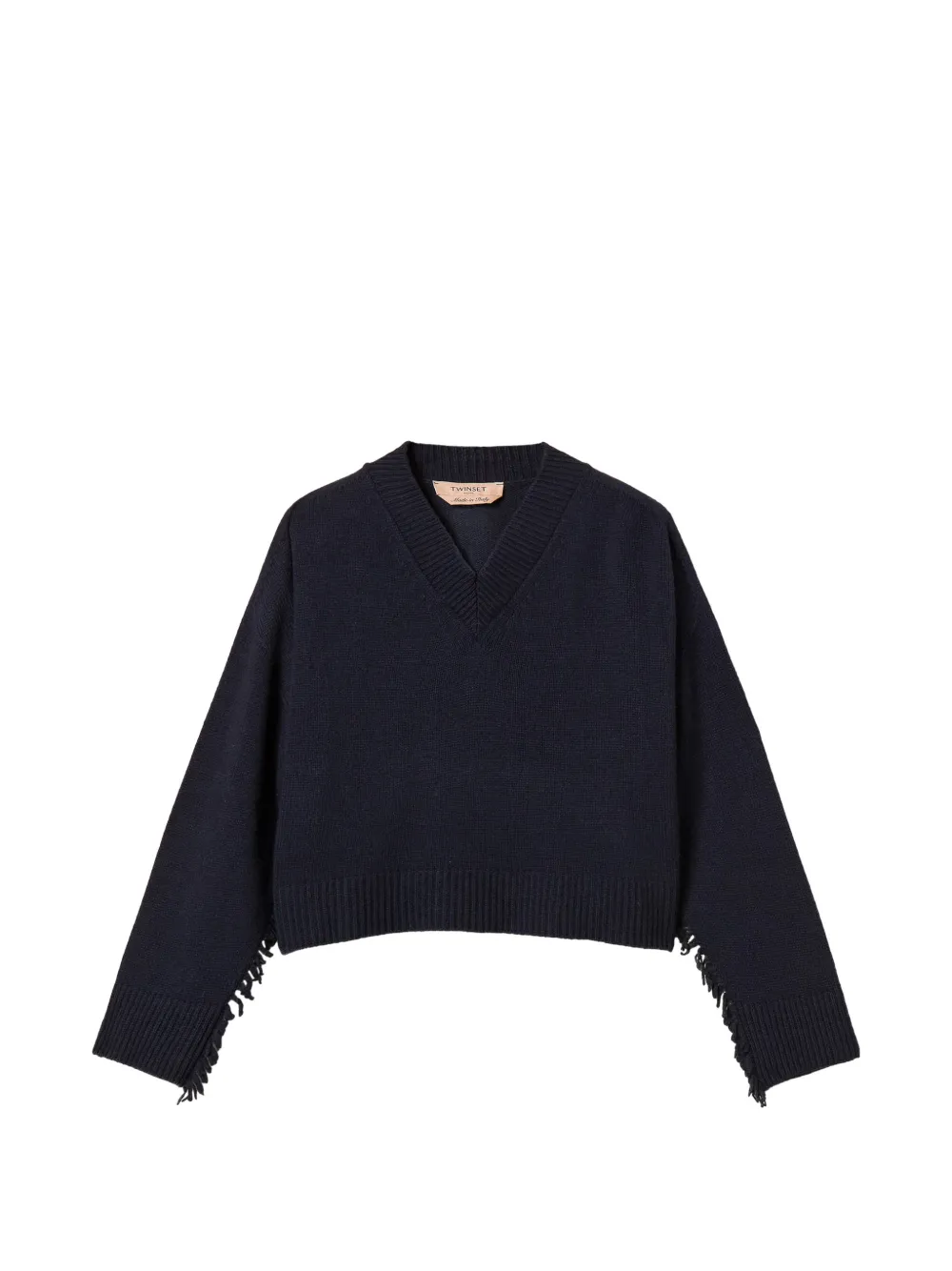 TWINSET wool blend jumper with fringes - Blu