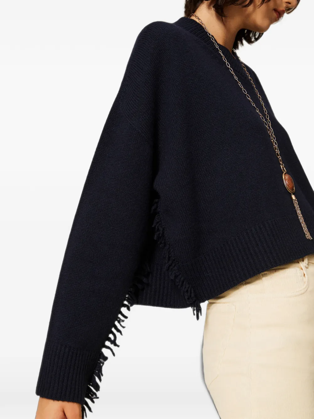 TWINSET Trui van wolblend met franje Blauw