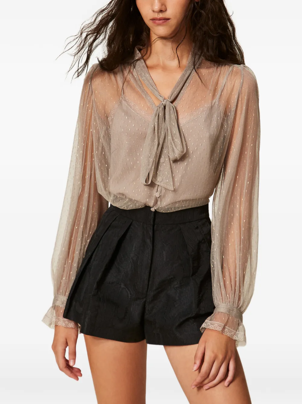 TWINSET Tulen blouse met lurex Beige