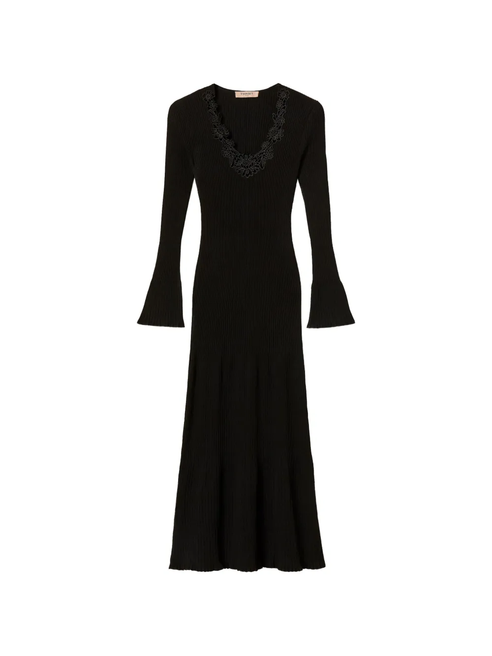 TWINSET long knit dress with macramé lace - Schwarz