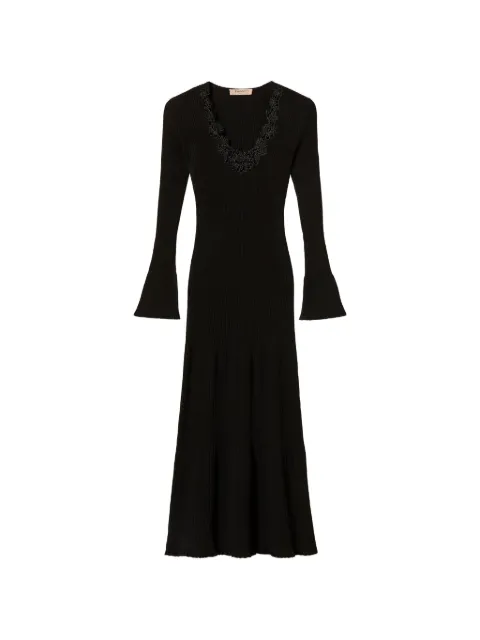 TWINSET long knit dress with macramé lace