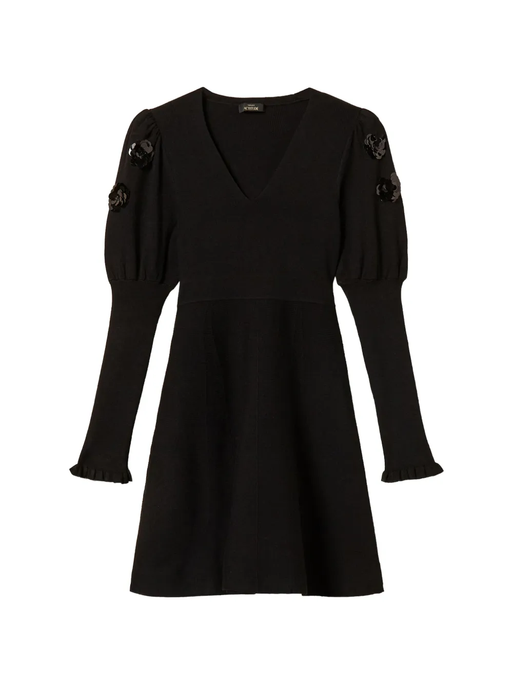TWINSET short knit dress with sequin embroidery Zwart