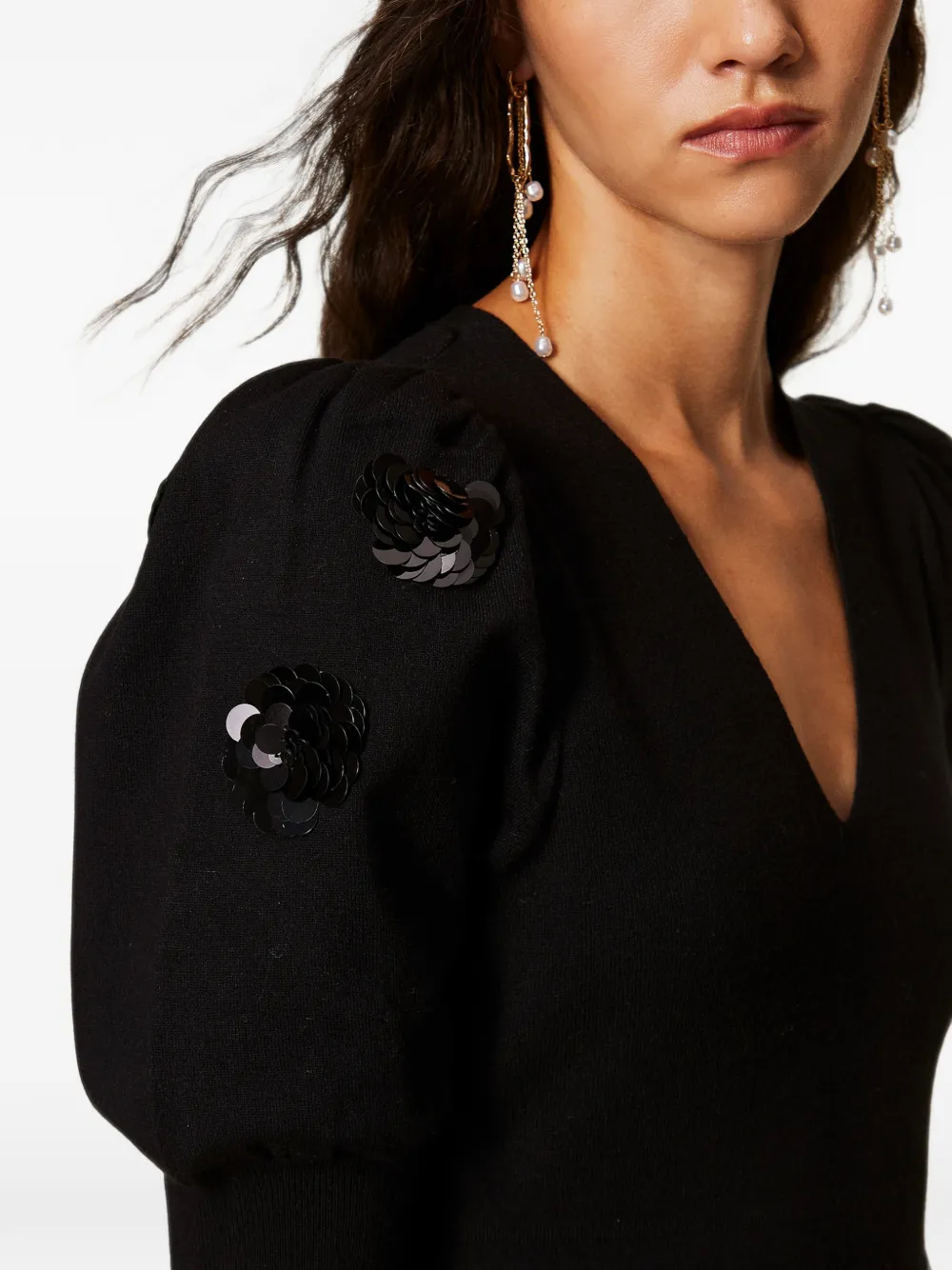 TWINSET short knit dress with sequin embroidery Zwart