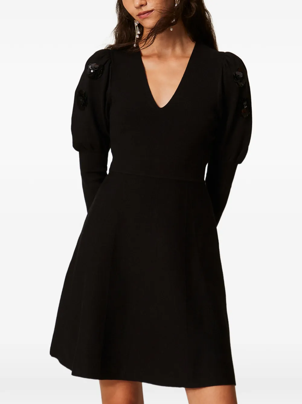 TWINSET short knit dress with sequin embroidery Zwart