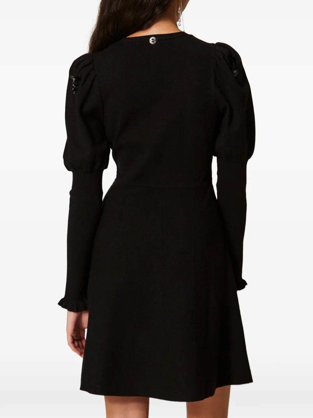 TWINSET short knit dress with sequin embroidery Zwart