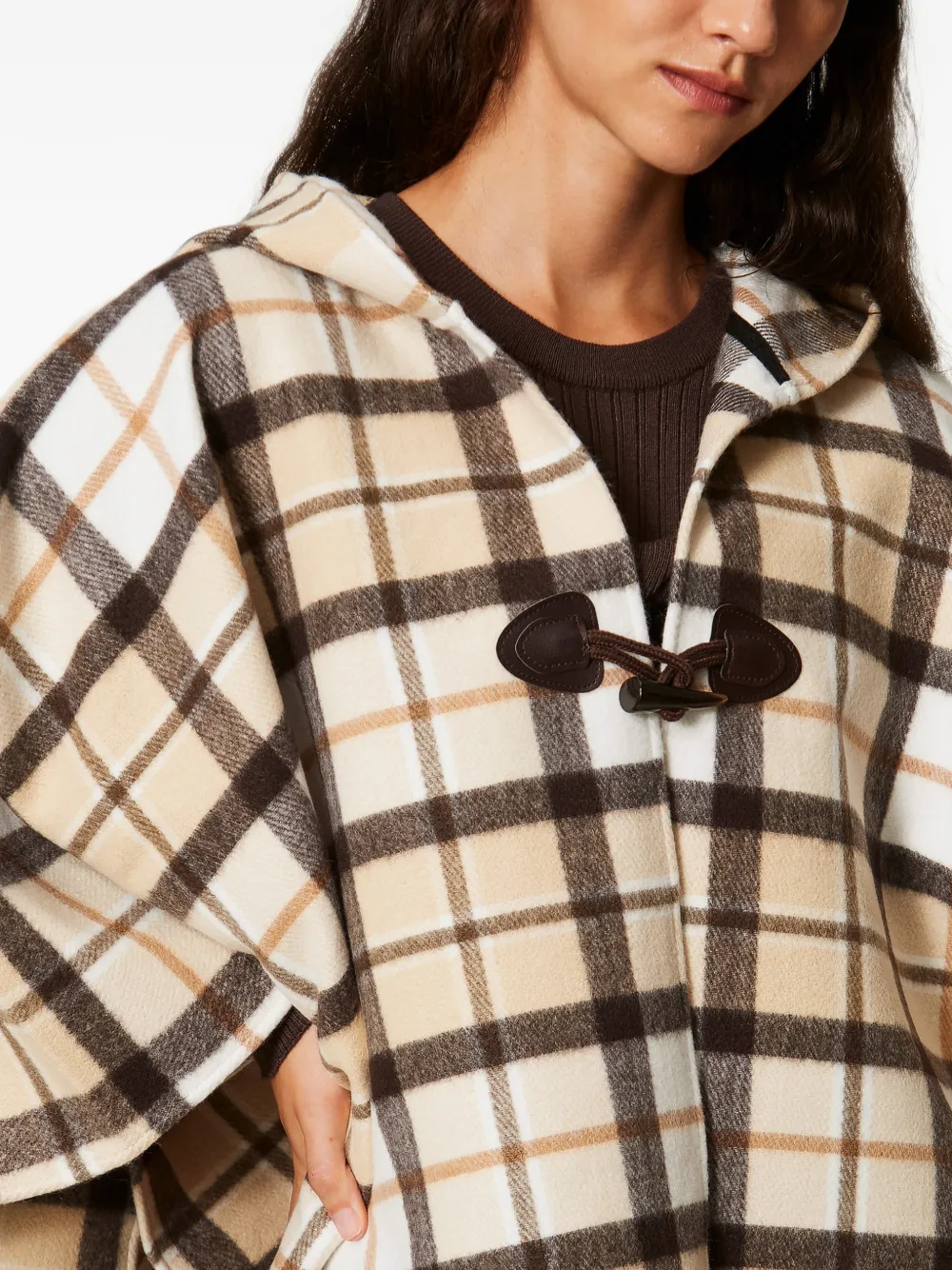 TWINSET Geruite poncho met jacquard Beige